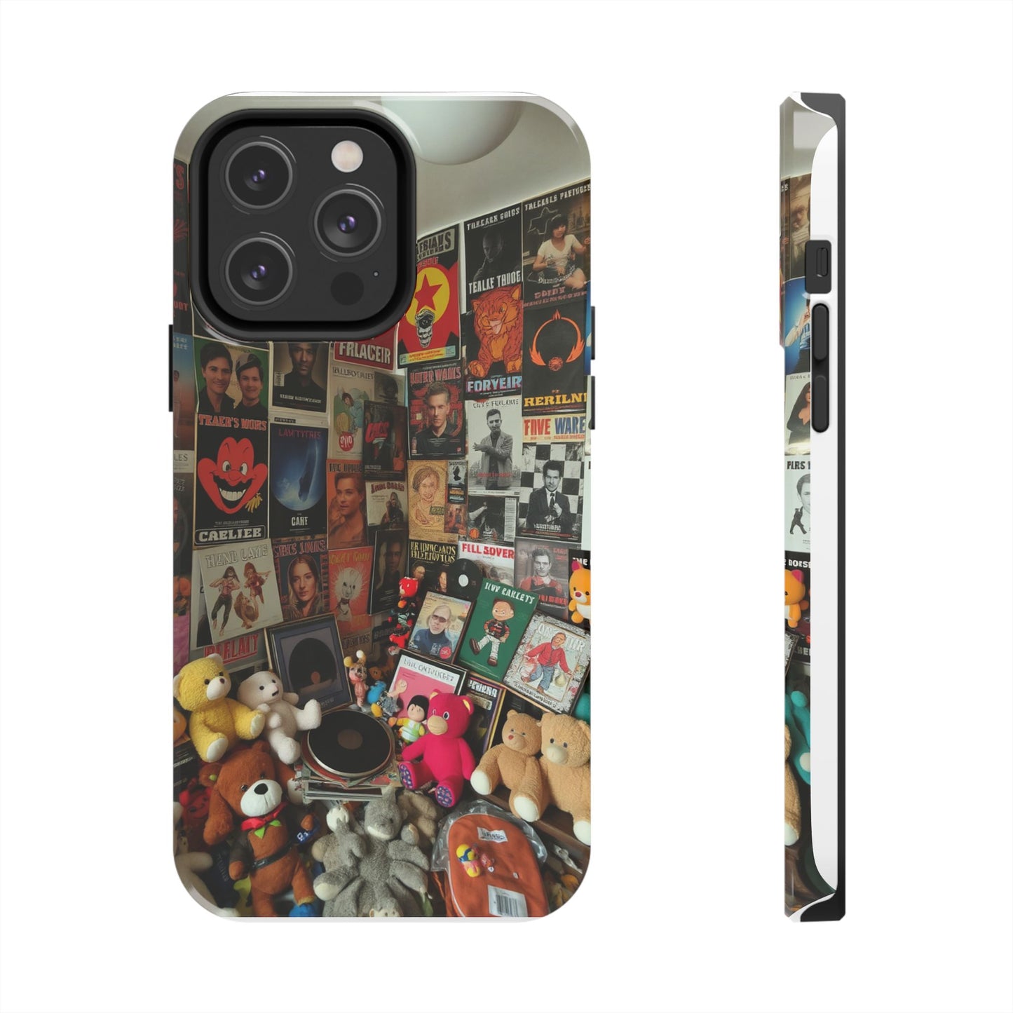 Retro Vibe Tough Phone Case - Vintage Movie Posters & Plush Toys Design