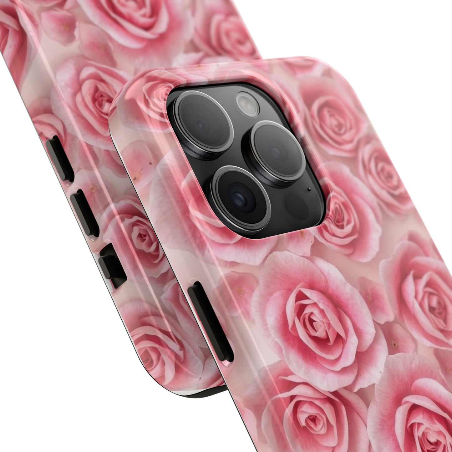 Floral Tough Phone Case - Pink Rose Design, Durable Protection for Flower Lovers