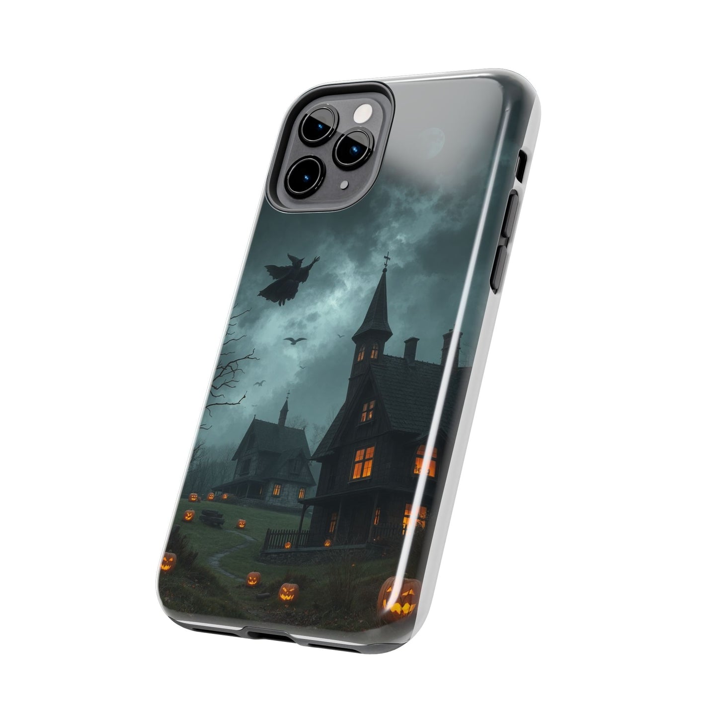 Halloween-Themed Tough Phone Case with Spooky House Design
