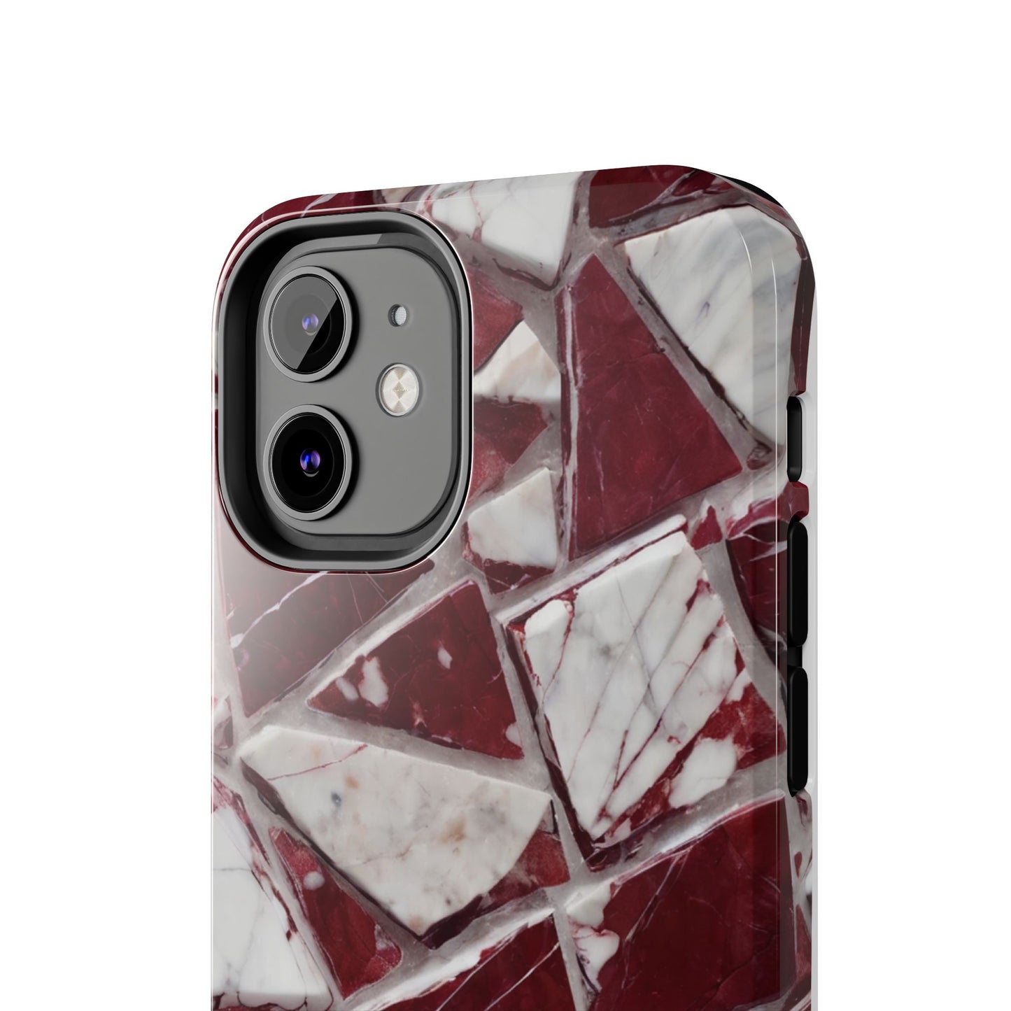 Elegant Red Pieces Marble Pattern Tough Phone Case - Stylish Protection for iPhone