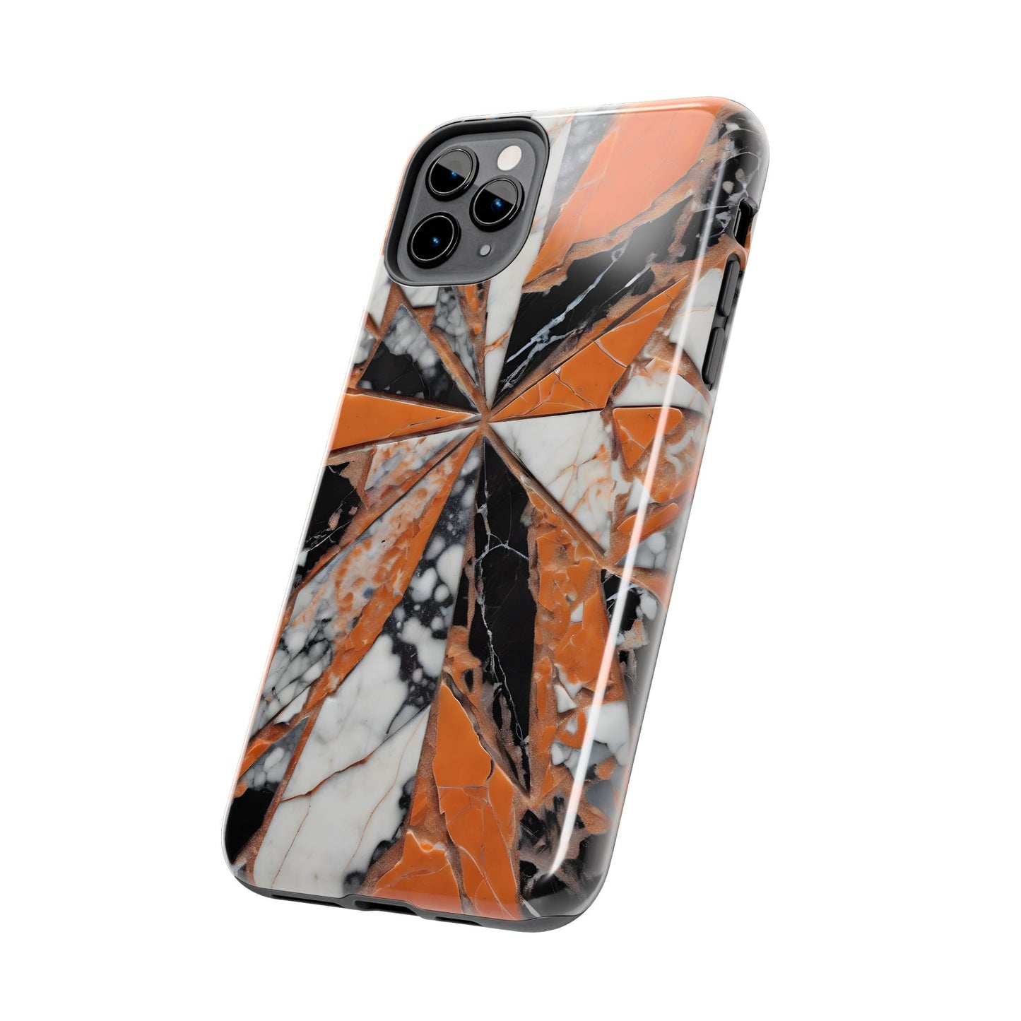 Shattered Pieces Marble Black and Orange Tough Phone Case - for iPhone