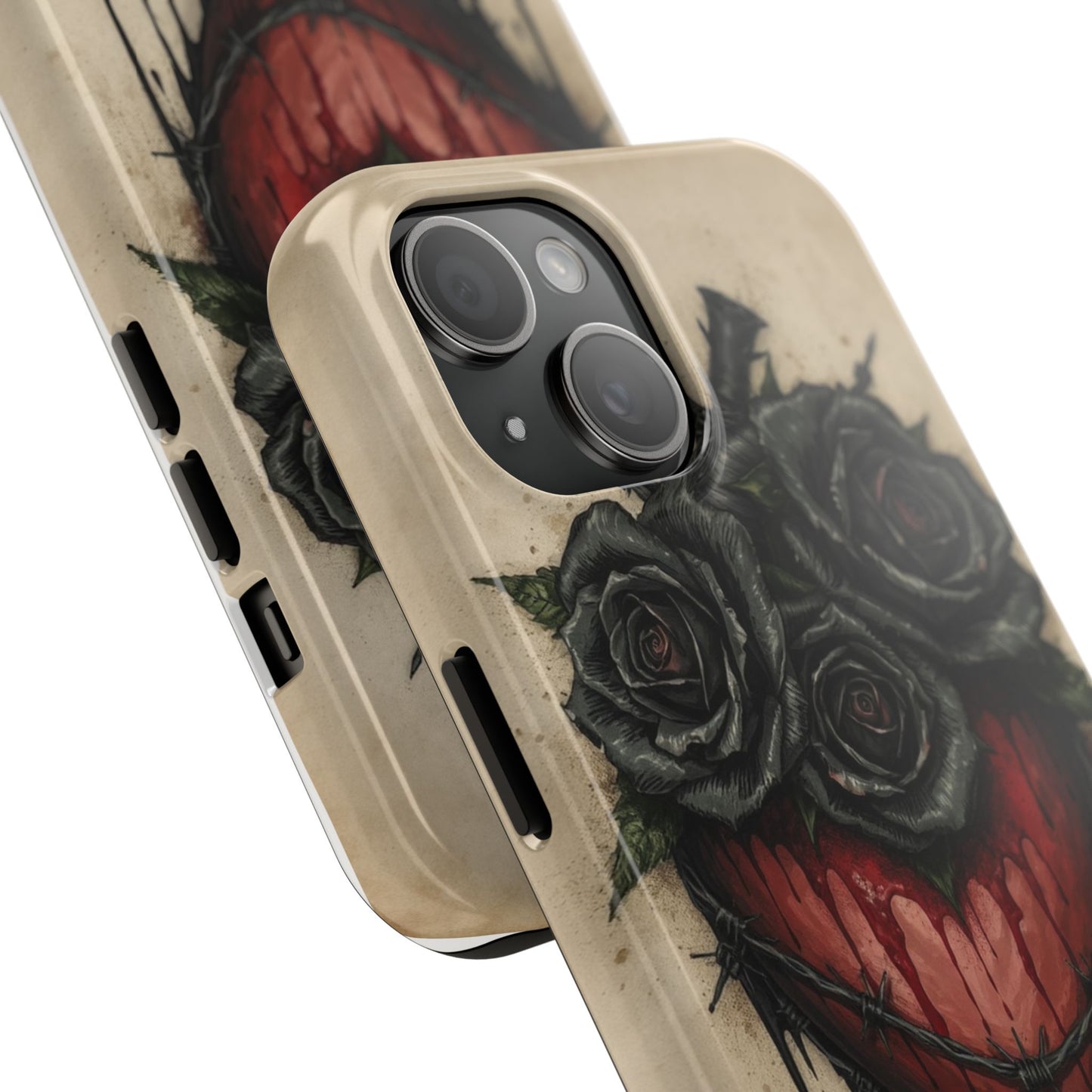 Gothic Heart Phone Case with Roses - Tough & Durable Design