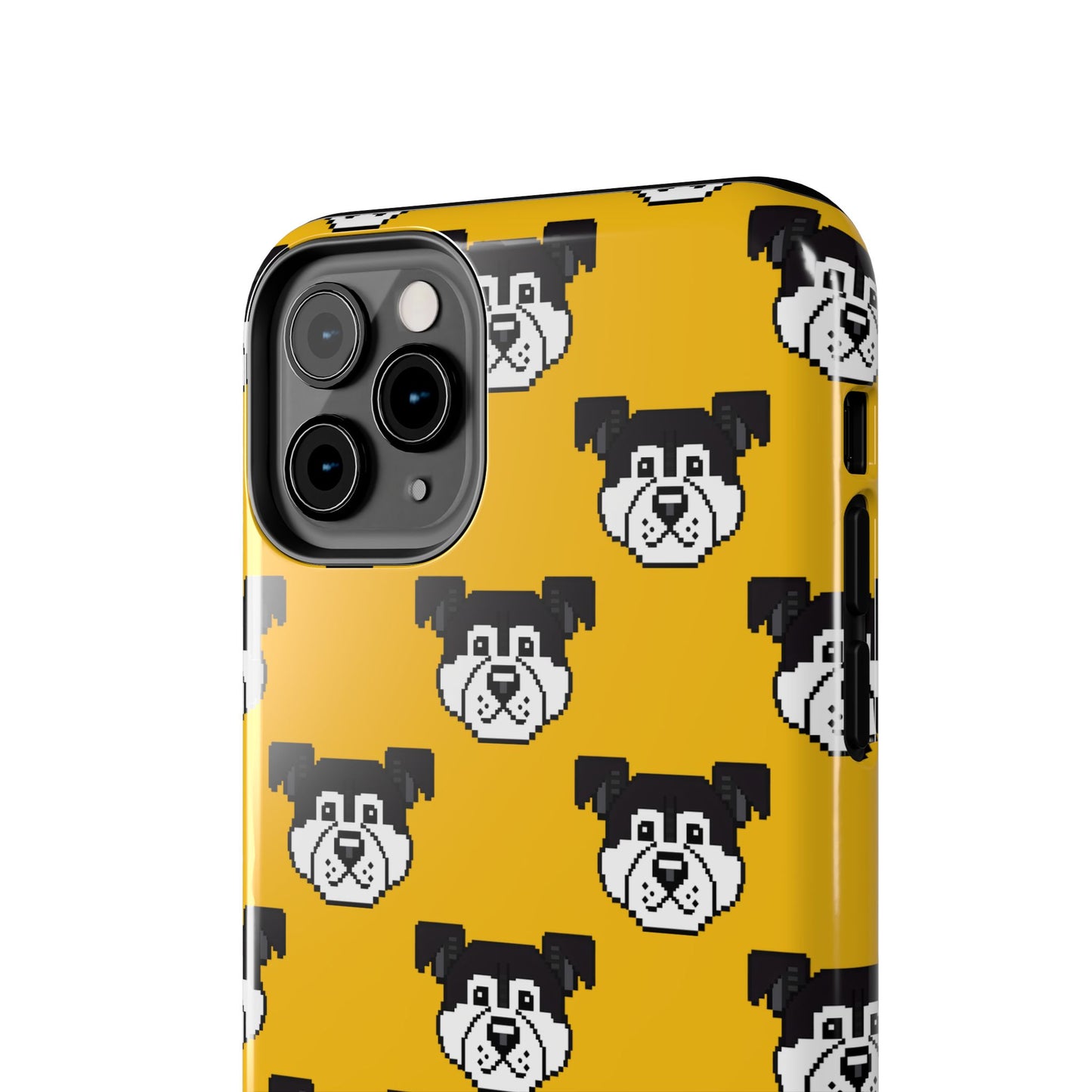 Playful Dog Pattern Tough Phone Case for Pet Lovers - Pixel Art Dog Yellow Background - for iPhone