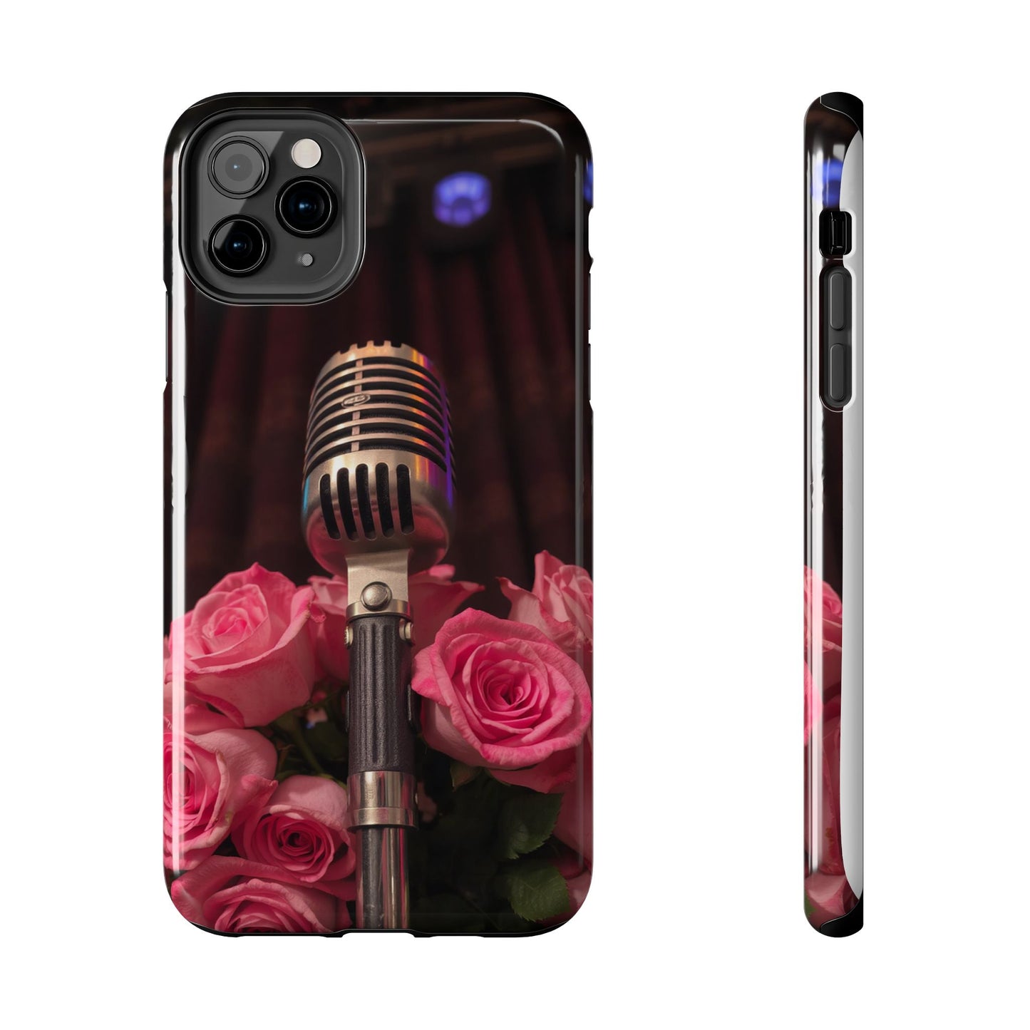 Stylish Tough Phone Case with Vintage Microphone and Roses