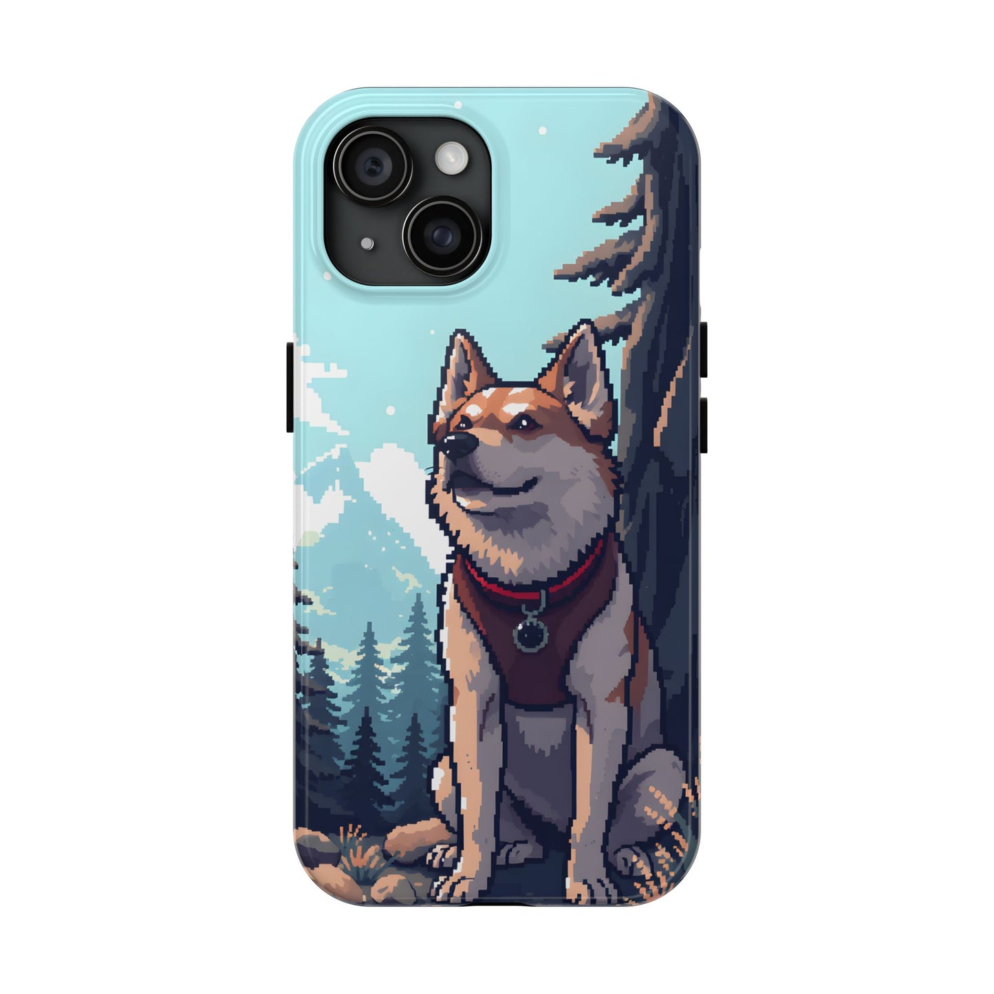 Retro Dog Adventure Tough Phone Case - Pixel Art Shiba Inu Design - for iPhone