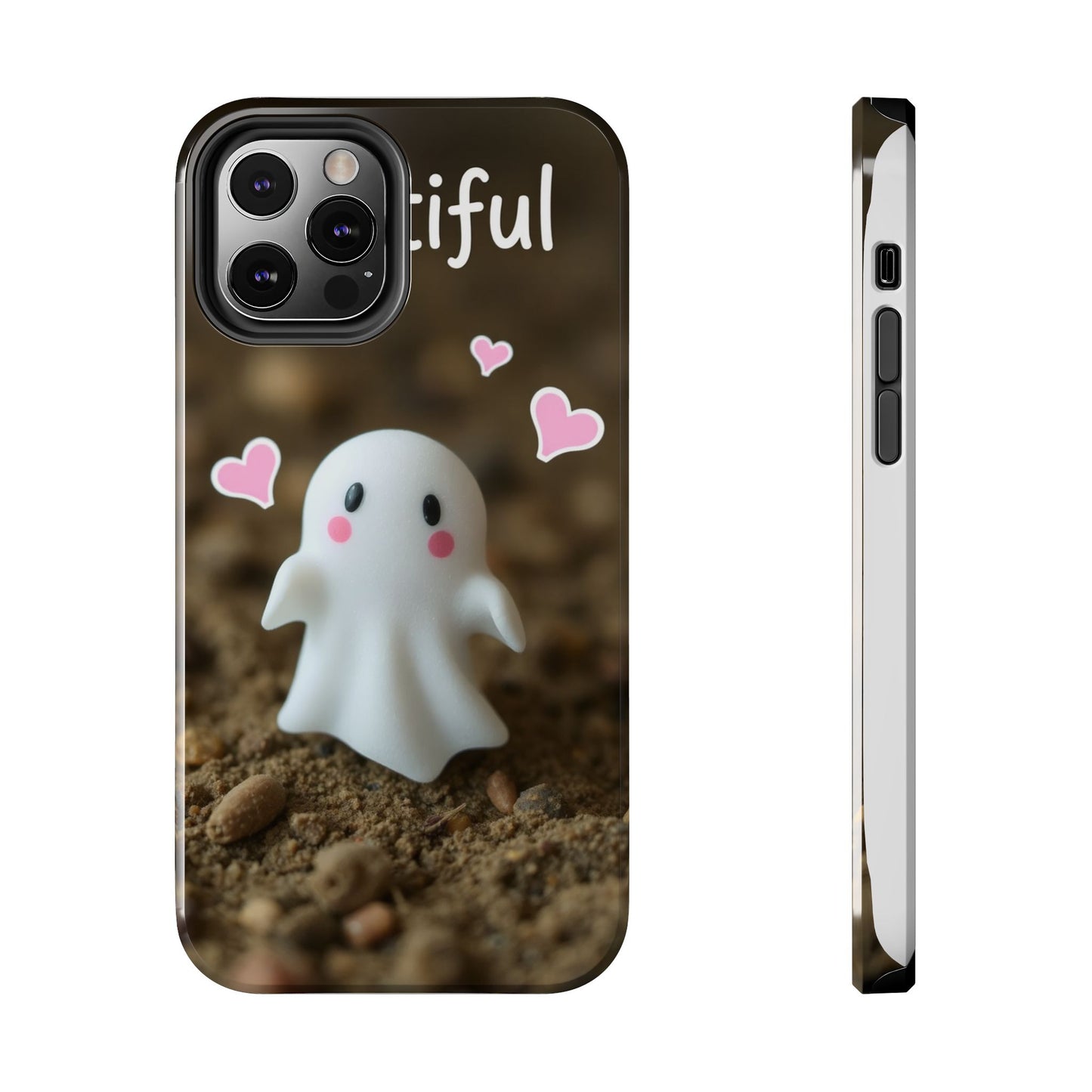 Cute Ghost Tough Phone Case - Beautiful Design with Heart Accents