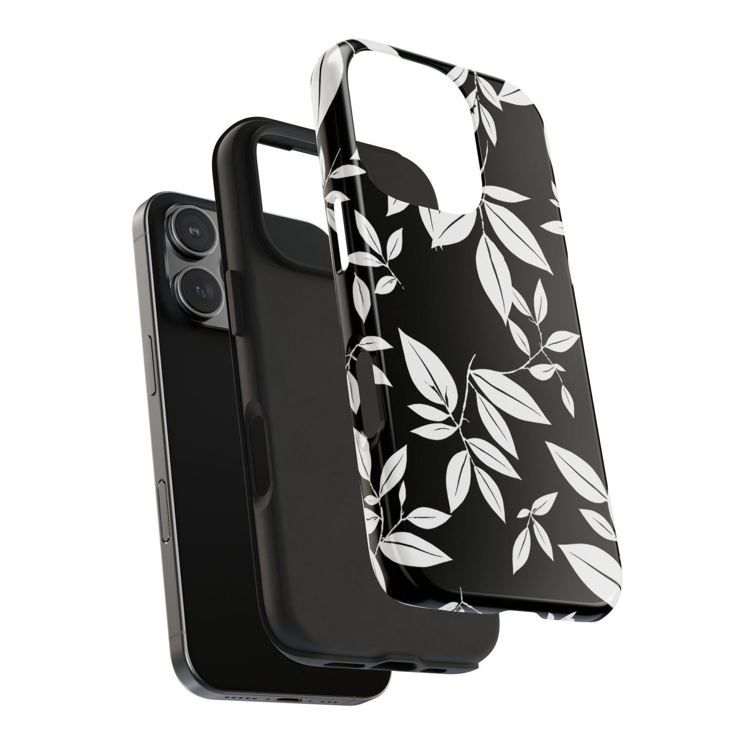 Chic Floral Tough Phone Case - Elegant Black & White Design for Stylish Protection
