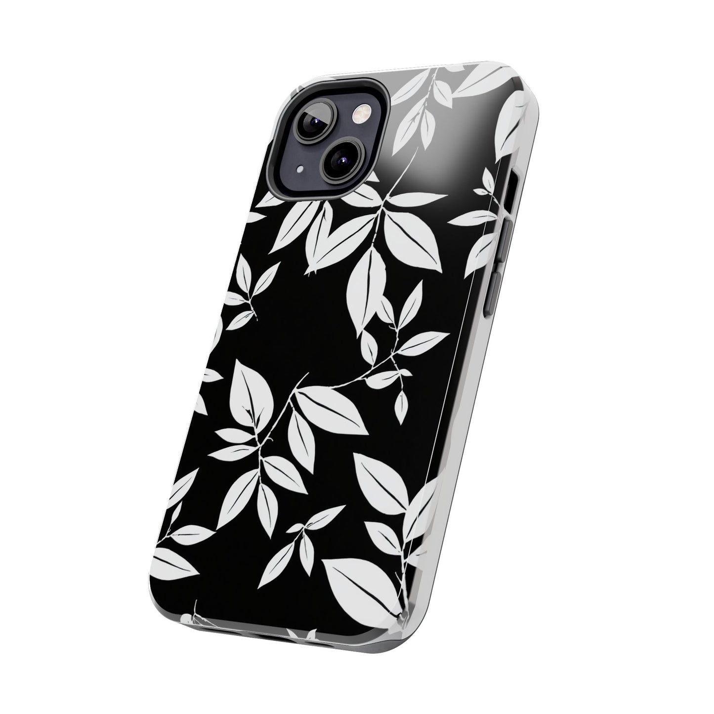 Chic Floral Tough Phone Case - Elegant Black & White Design for Stylish Protection