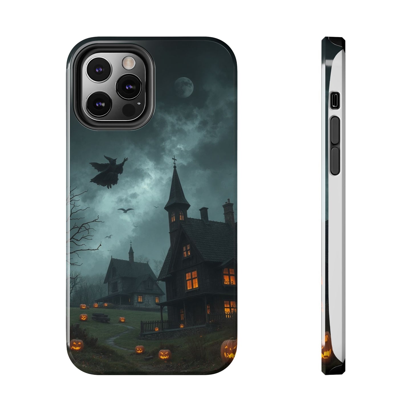 Halloween-Themed Tough Phone Case with Spooky House Design