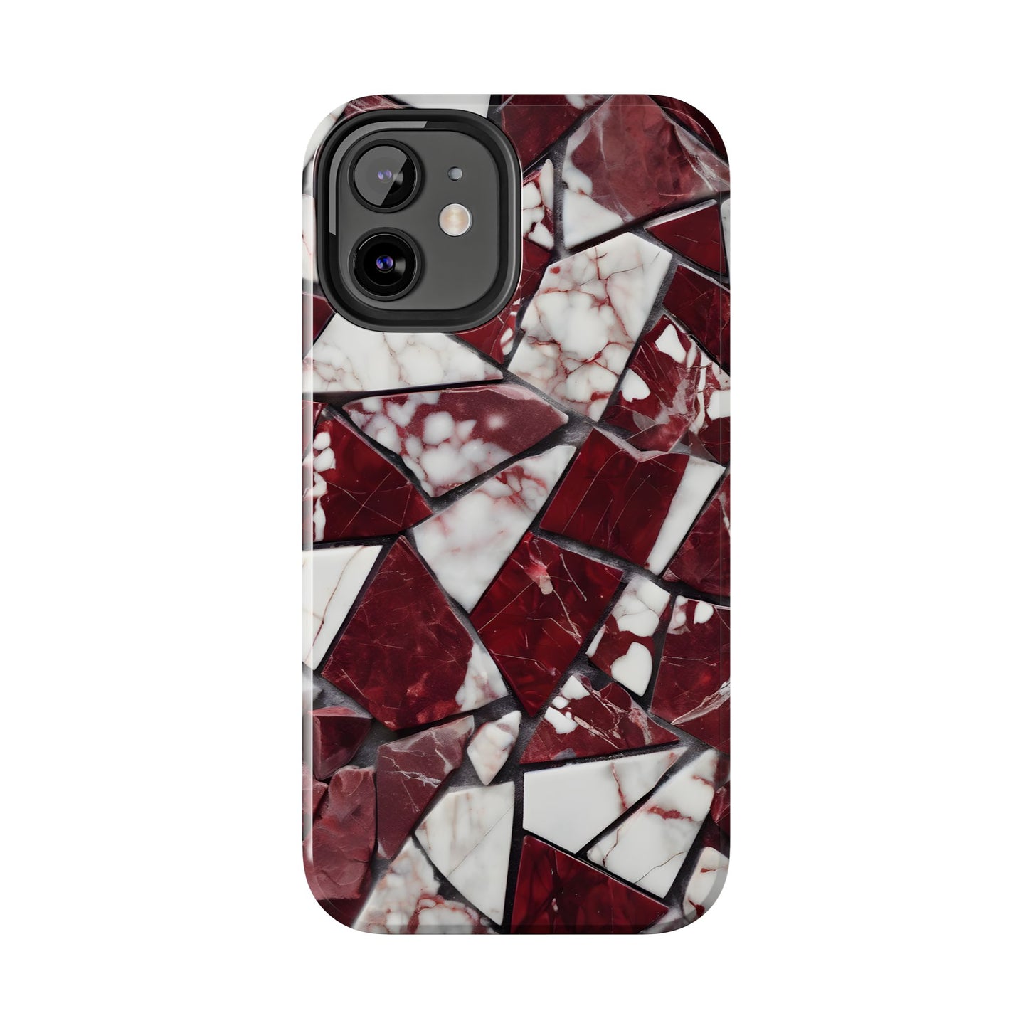 Shattered Dark Red Marble Pattern Tough Phone Case - Durable & Stylish Protection for iPhone