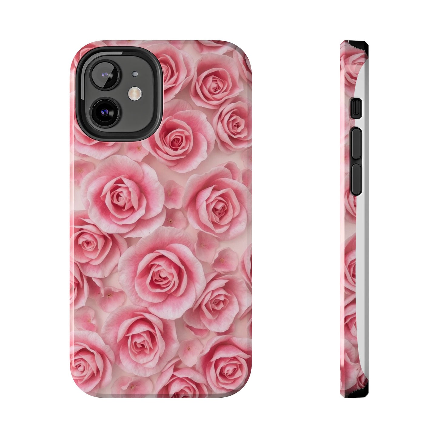 Floral Tough Phone Case - Pink Rose Design, Durable Protection for Flower Lovers
