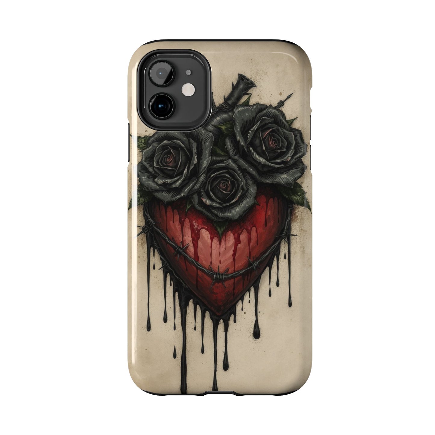 Gothic Heart Phone Case with Roses - Tough & Durable Design