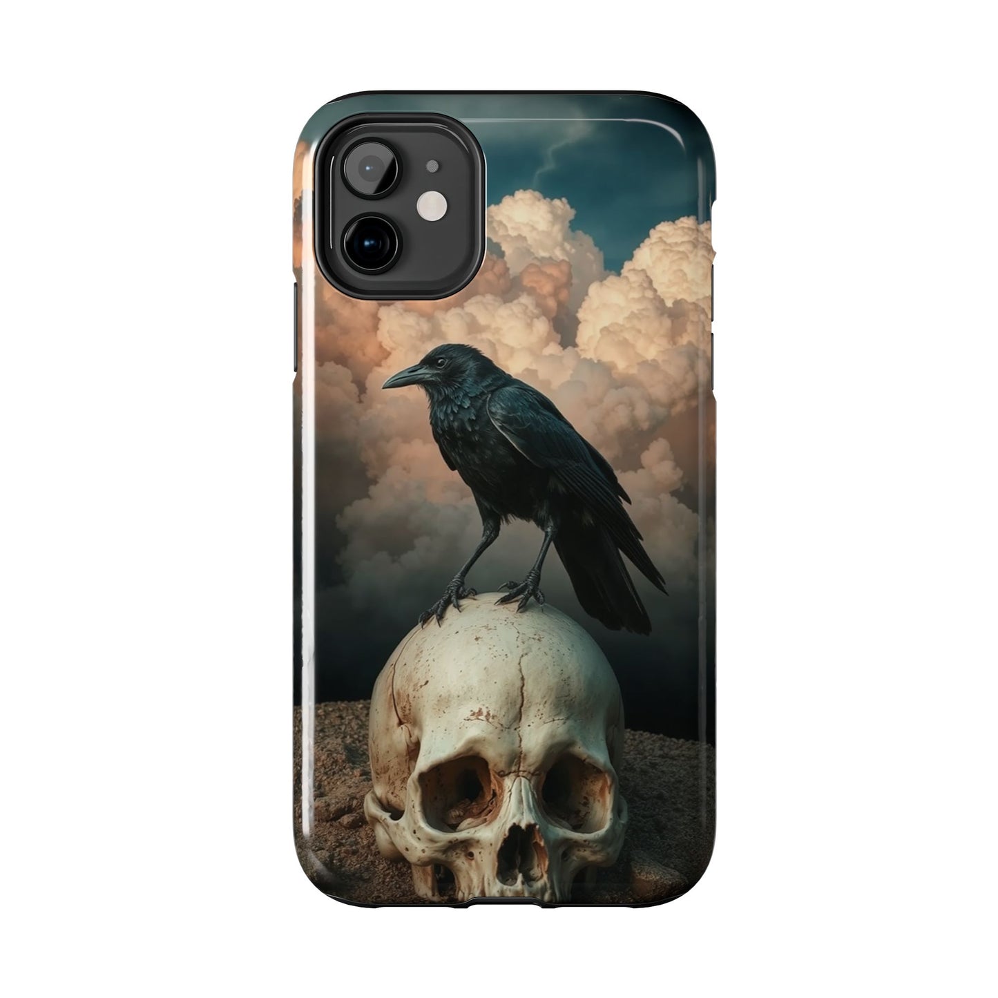 Gothic Raven Skull Tough Phone Case - Unique Protective Cover for Halloween Lovers