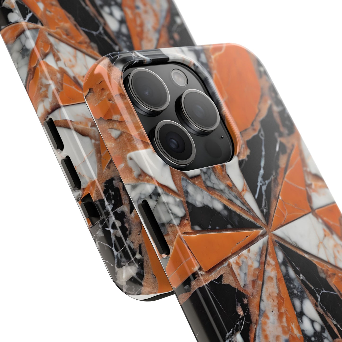 Shattered Pieces Marble Black and Orange Tough Phone Case - for iPhone
