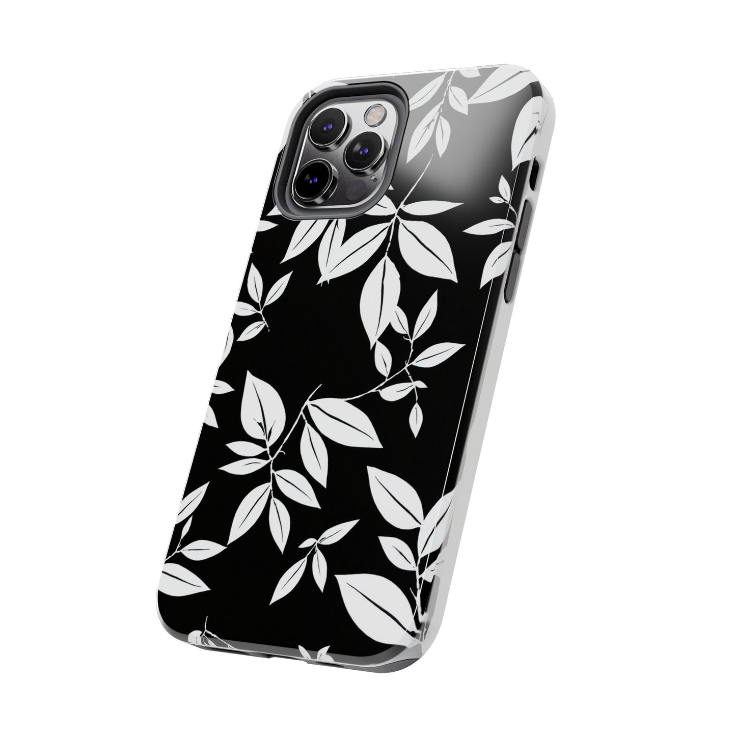 Chic Floral Tough Phone Case - Elegant Black & White Design for Stylish Protection