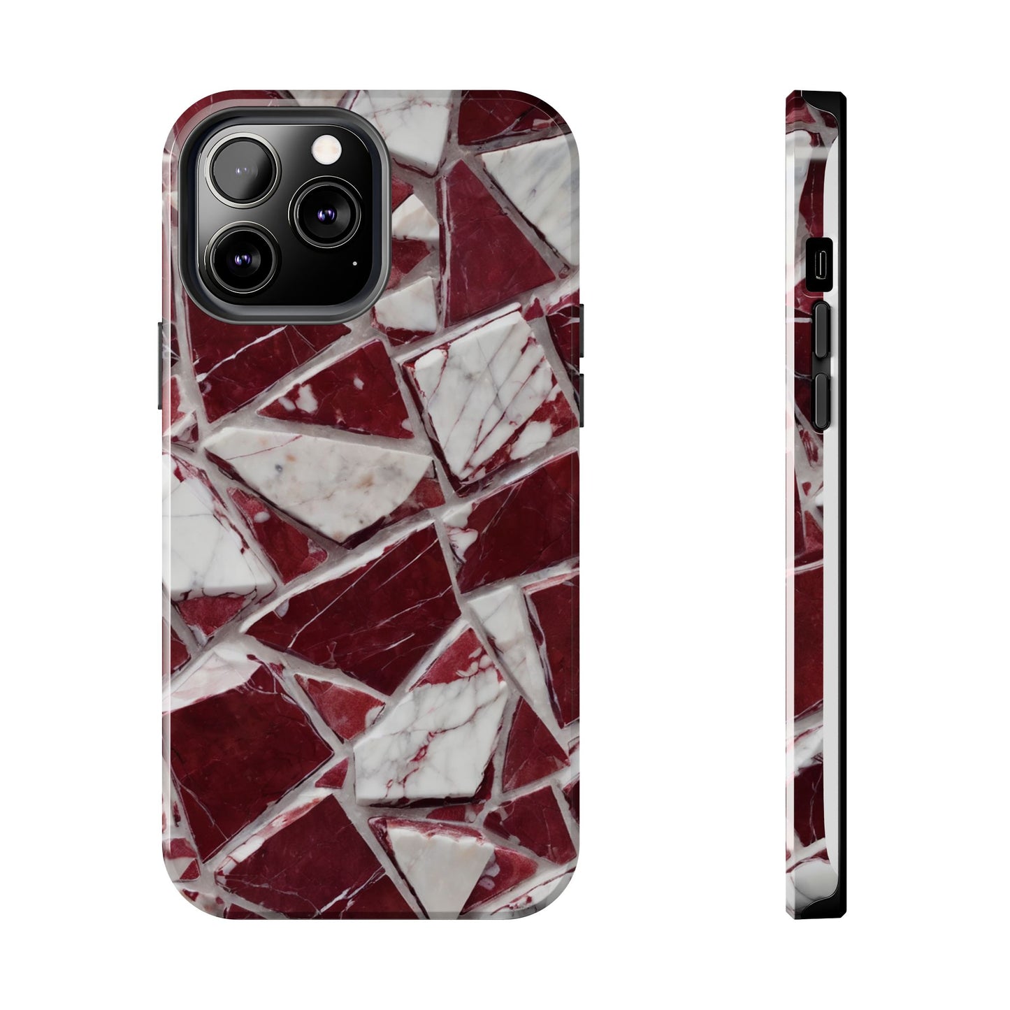 Elegant Red Pieces Marble Pattern Tough Phone Case - Stylish Protection for iPhone