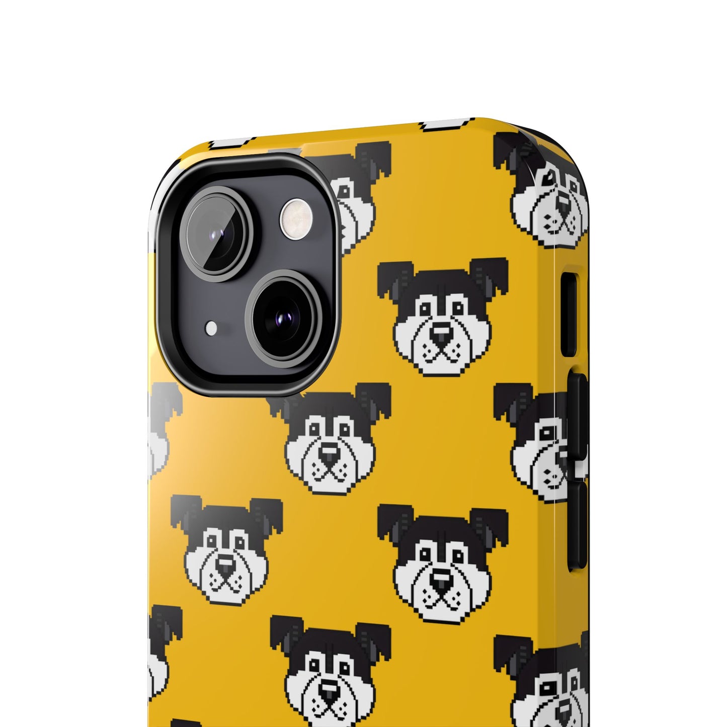 Playful Dog Pattern Tough Phone Case for Pet Lovers - Pixel Art Dog Yellow Background - for iPhone