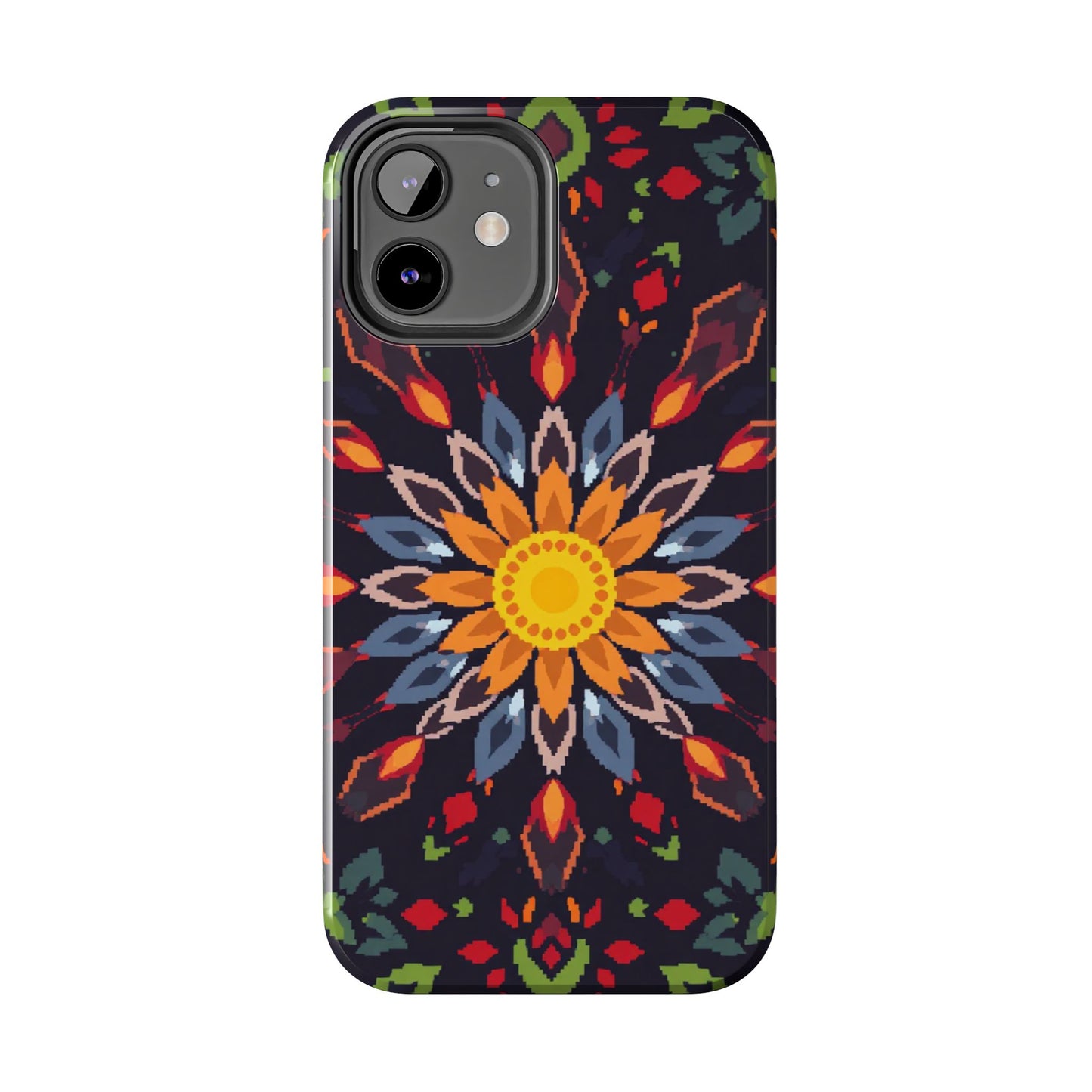 Pixel Art Floral Tough Phone Case - Pixelated Mandala Design for iPhone