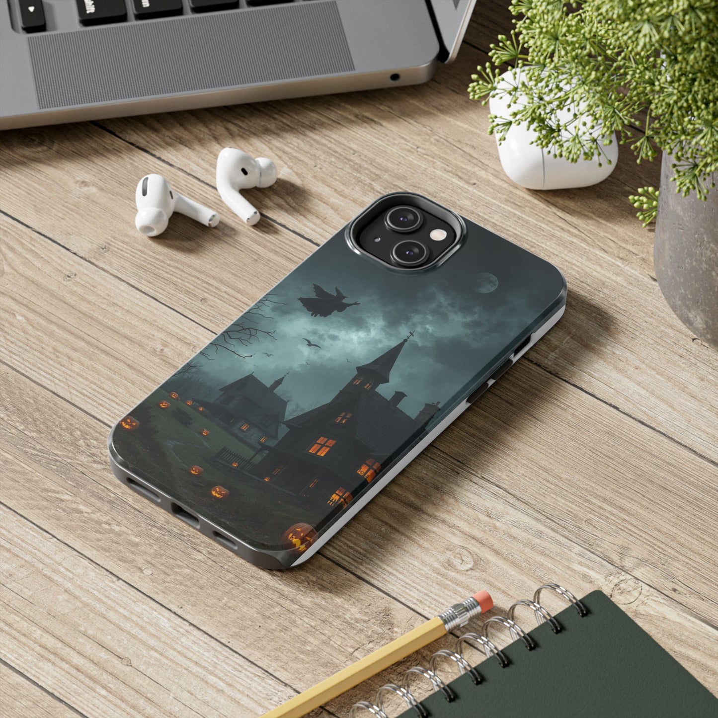 Halloween-Themed Tough Phone Case with Spooky House Design