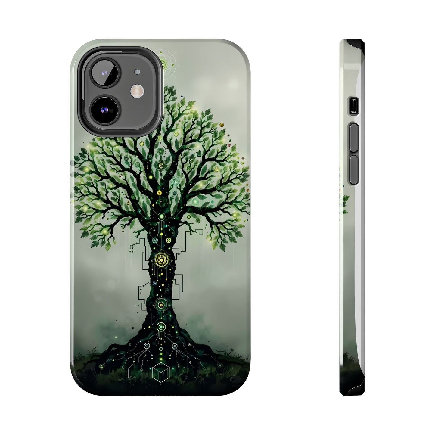 Nature-Inspired Tough Phone Case with Tech Tree Design - for iPhone