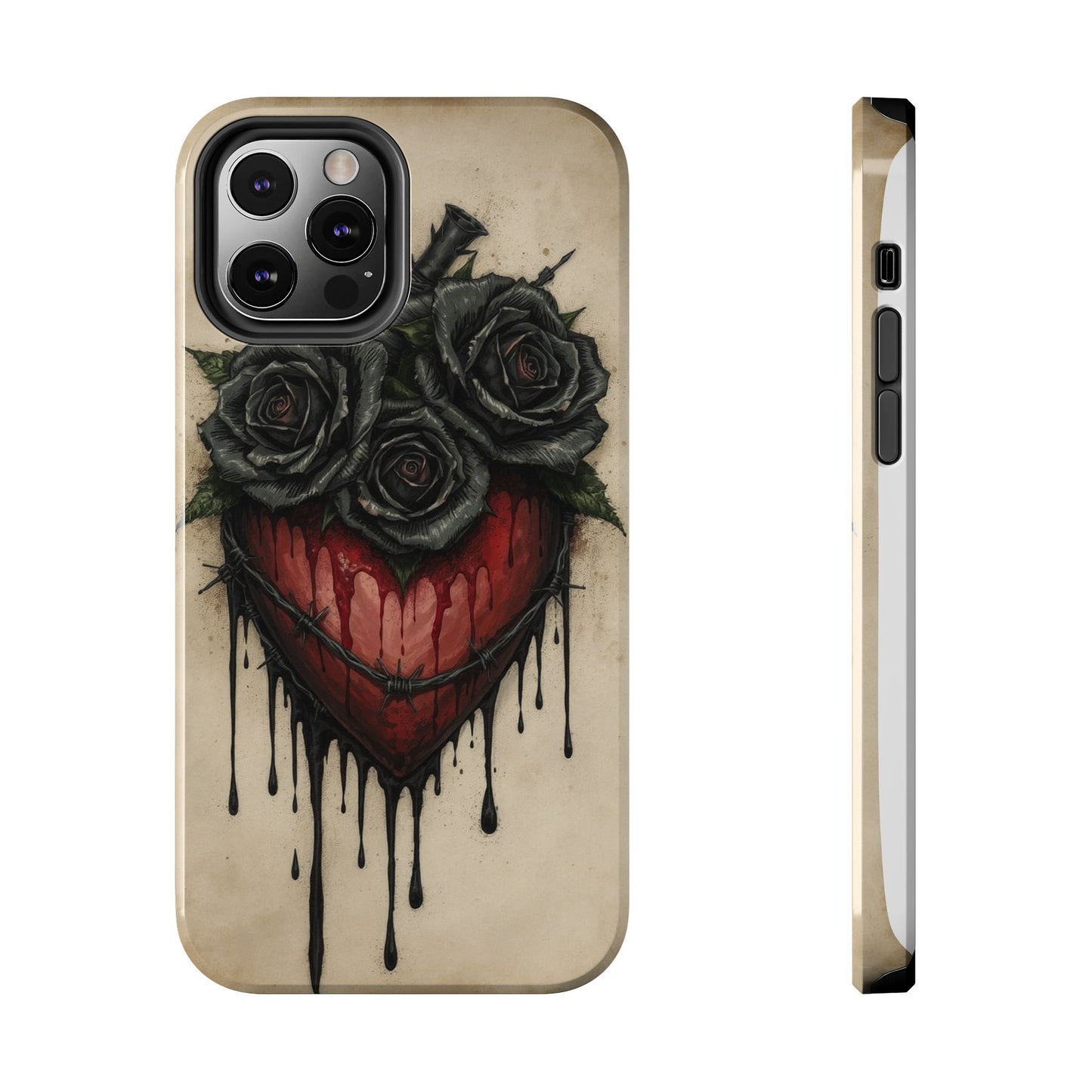 Gothic Heart Phone Case with Roses - Tough & Durable Design