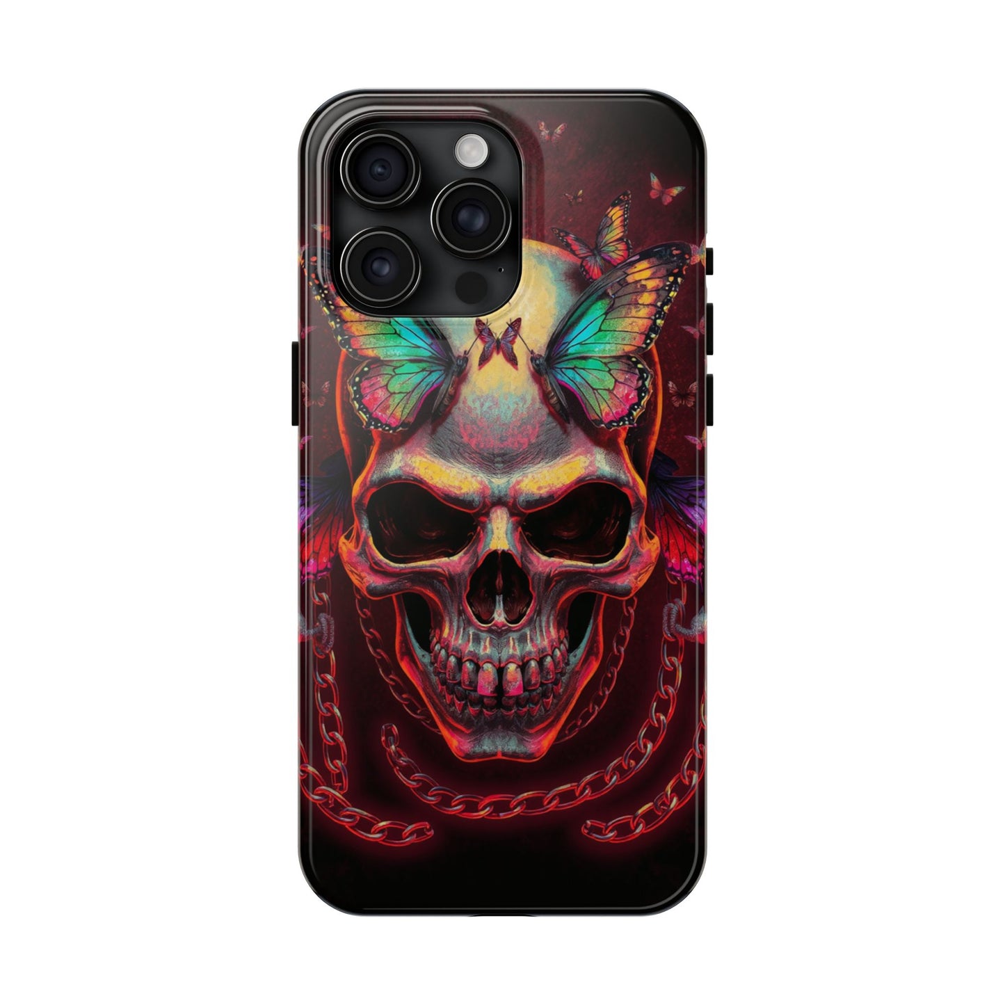Gothic Skull Phone Case with Butterflies - Durable Tough Phone Case