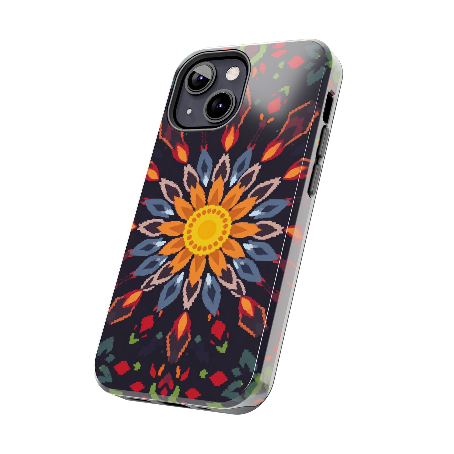 Pixel Art Floral Tough Phone Case - Pixelated Mandala Design for iPhone