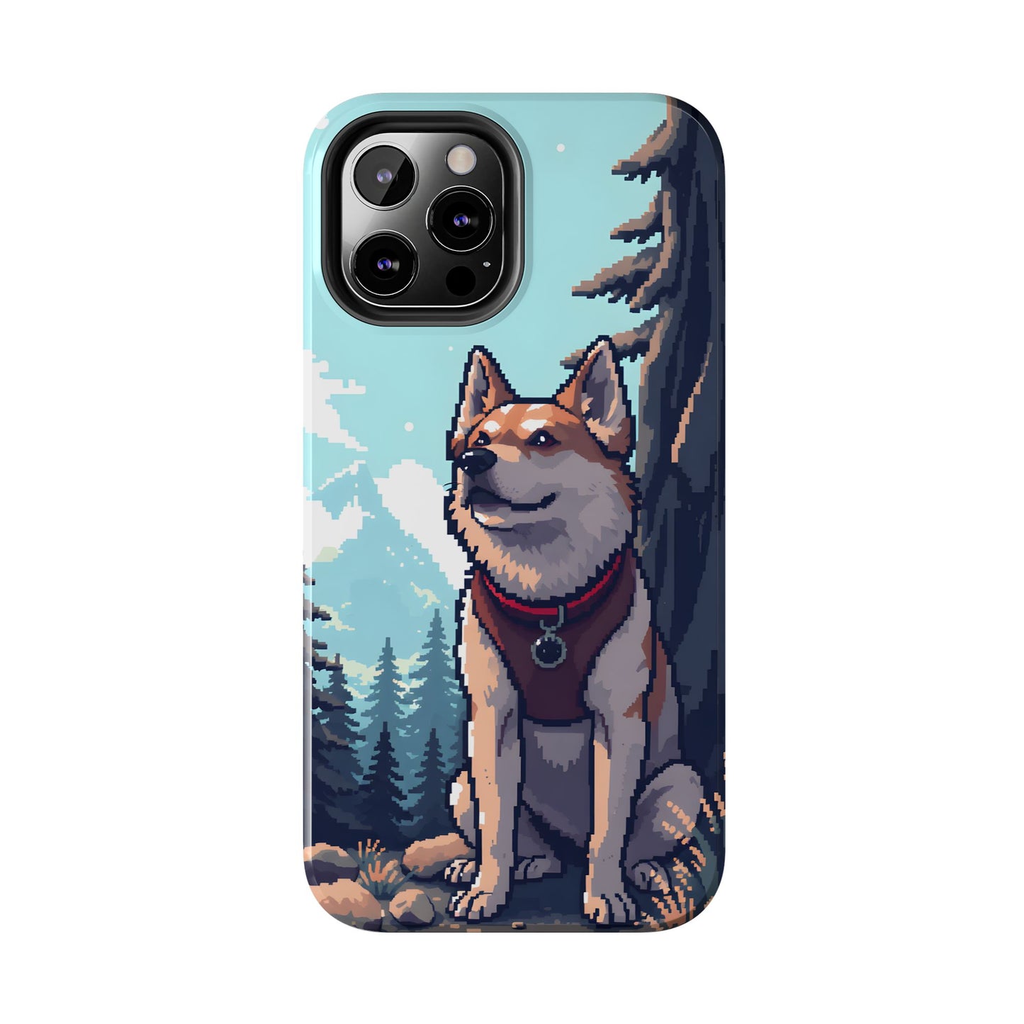 Retro Dog Adventure Tough Phone Case - Pixel Art Shiba Inu Design - for iPhone