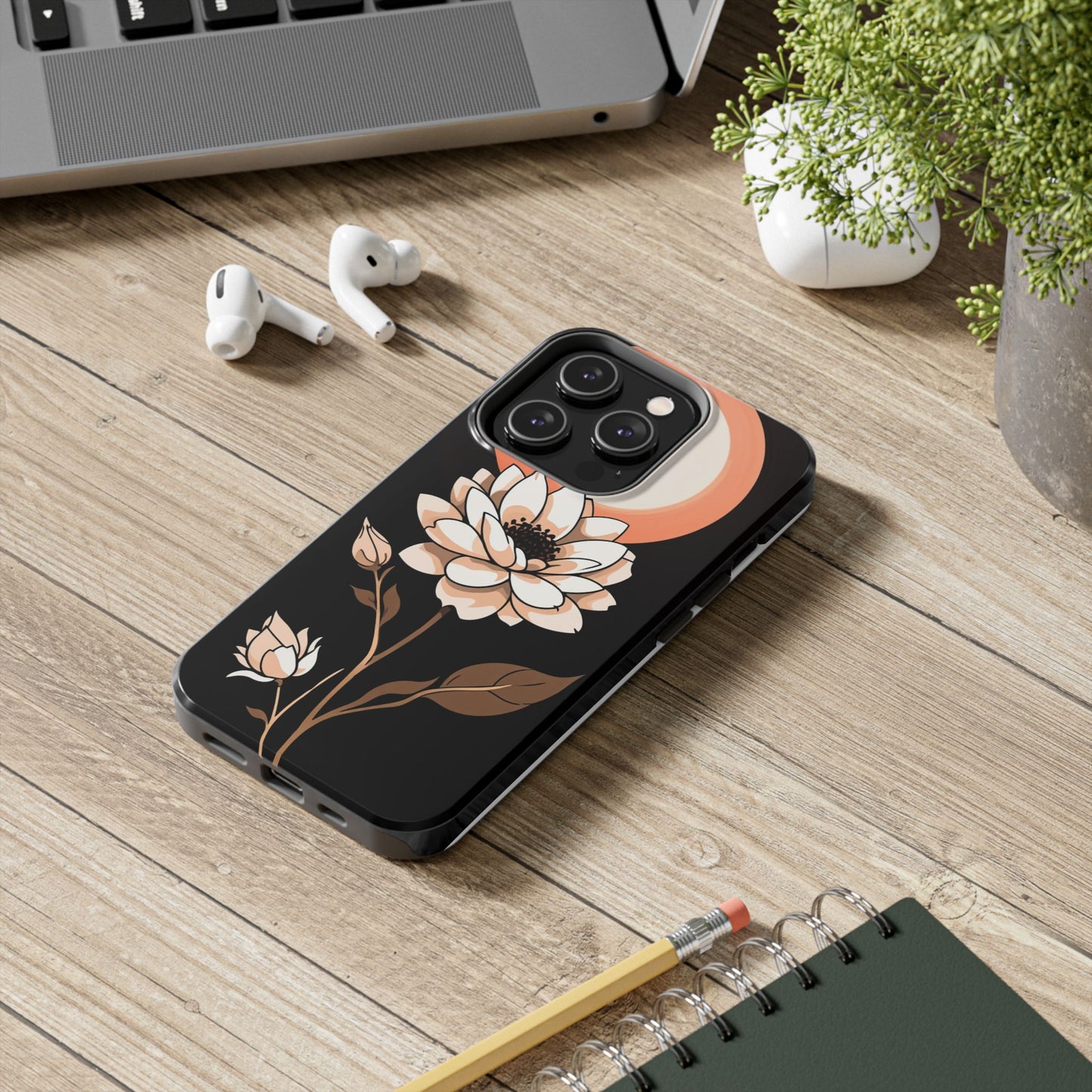 Elegant Contrast Floral Tough Phone Case - Stylish Protection for Your Device - for iPhone