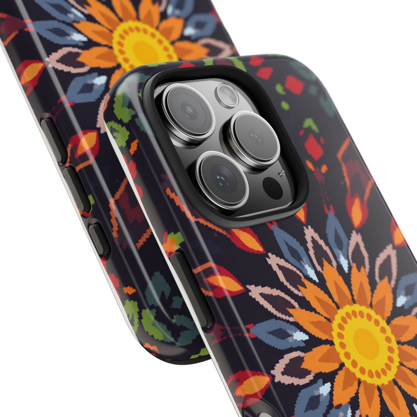 Pixel Art Floral Tough Phone Case - Pixelated Mandala Design for iPhone