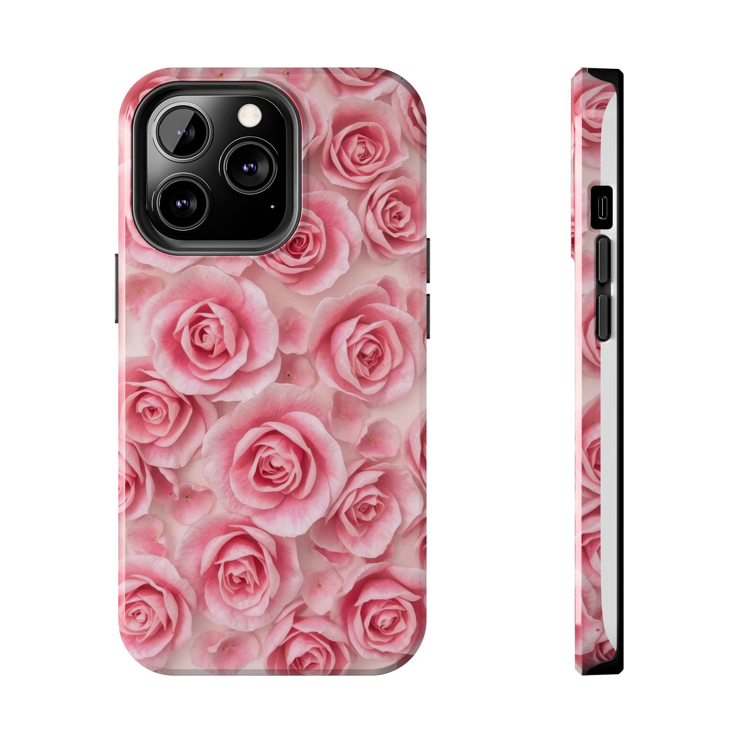 Floral Tough Phone Case - Pink Rose Design, Durable Protection for Flower Lovers