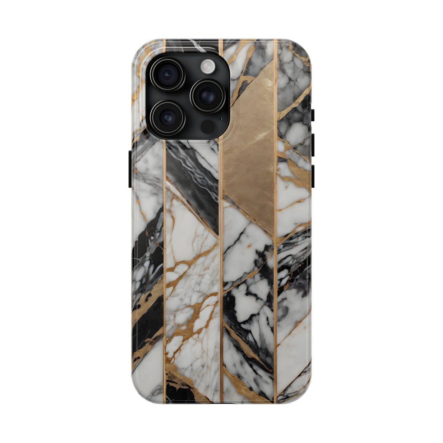 Marble Lines Tough Phone Case with Gold Accents - for iPhone