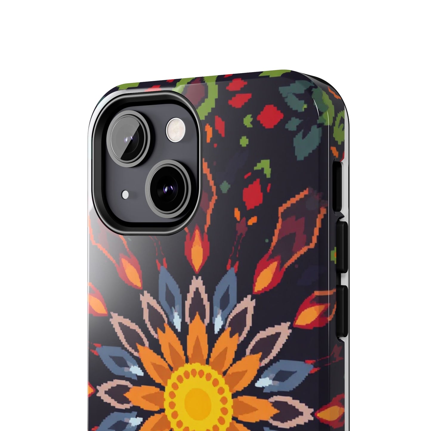 Pixel Art Floral Tough Phone Case - Pixelated Mandala Design for iPhone