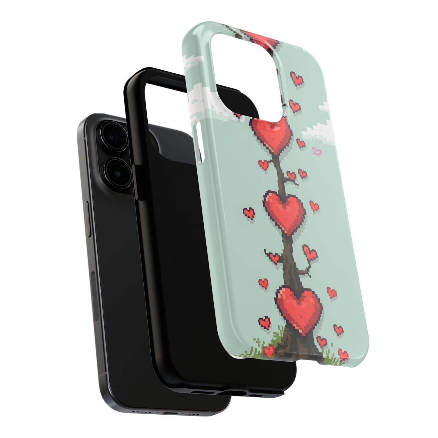 Pixelated Love Hearts Tree | Tough Phone Case - Cute Design - for iPhone