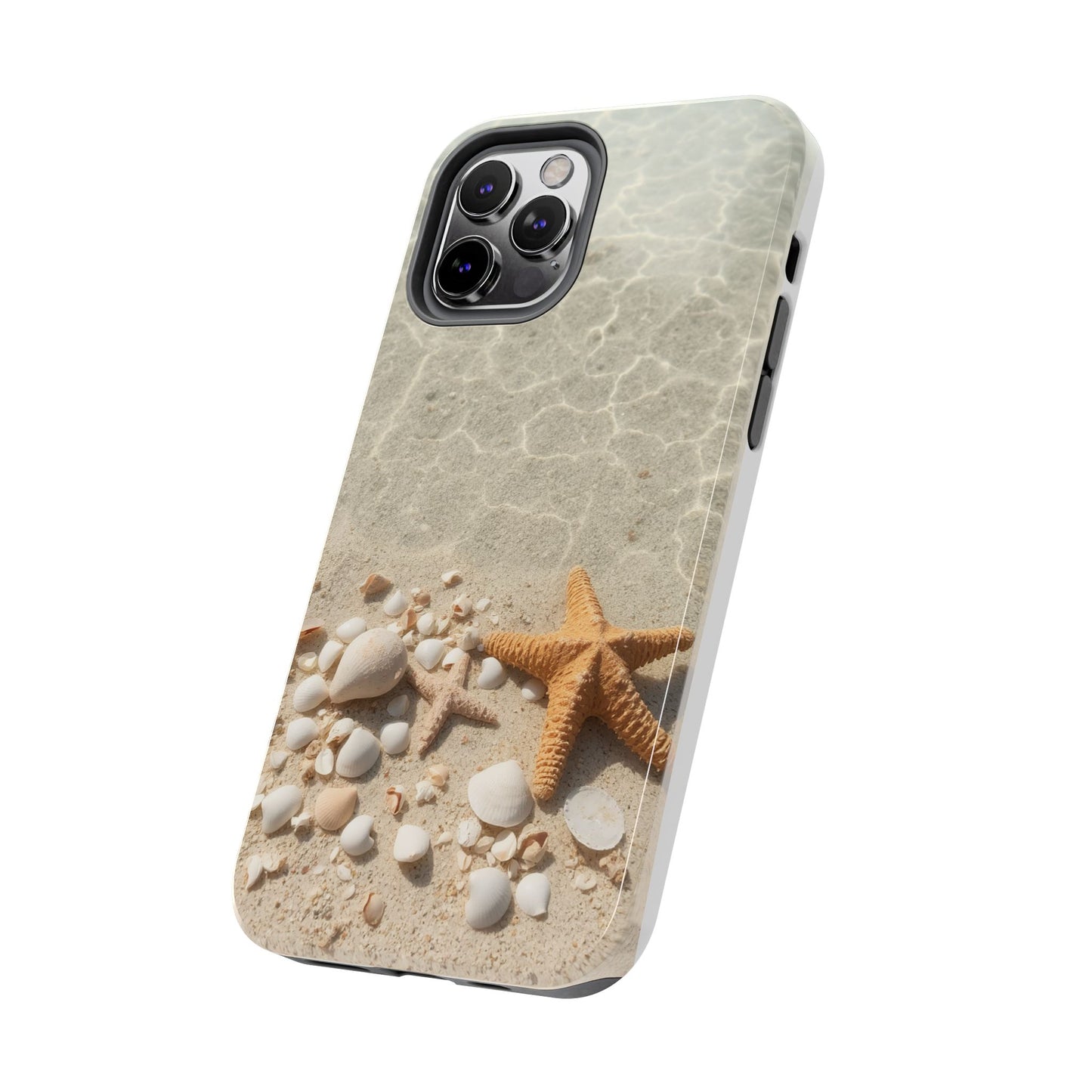 Beach-Inspired Tough Phone Case with Starfish and Seashell Design