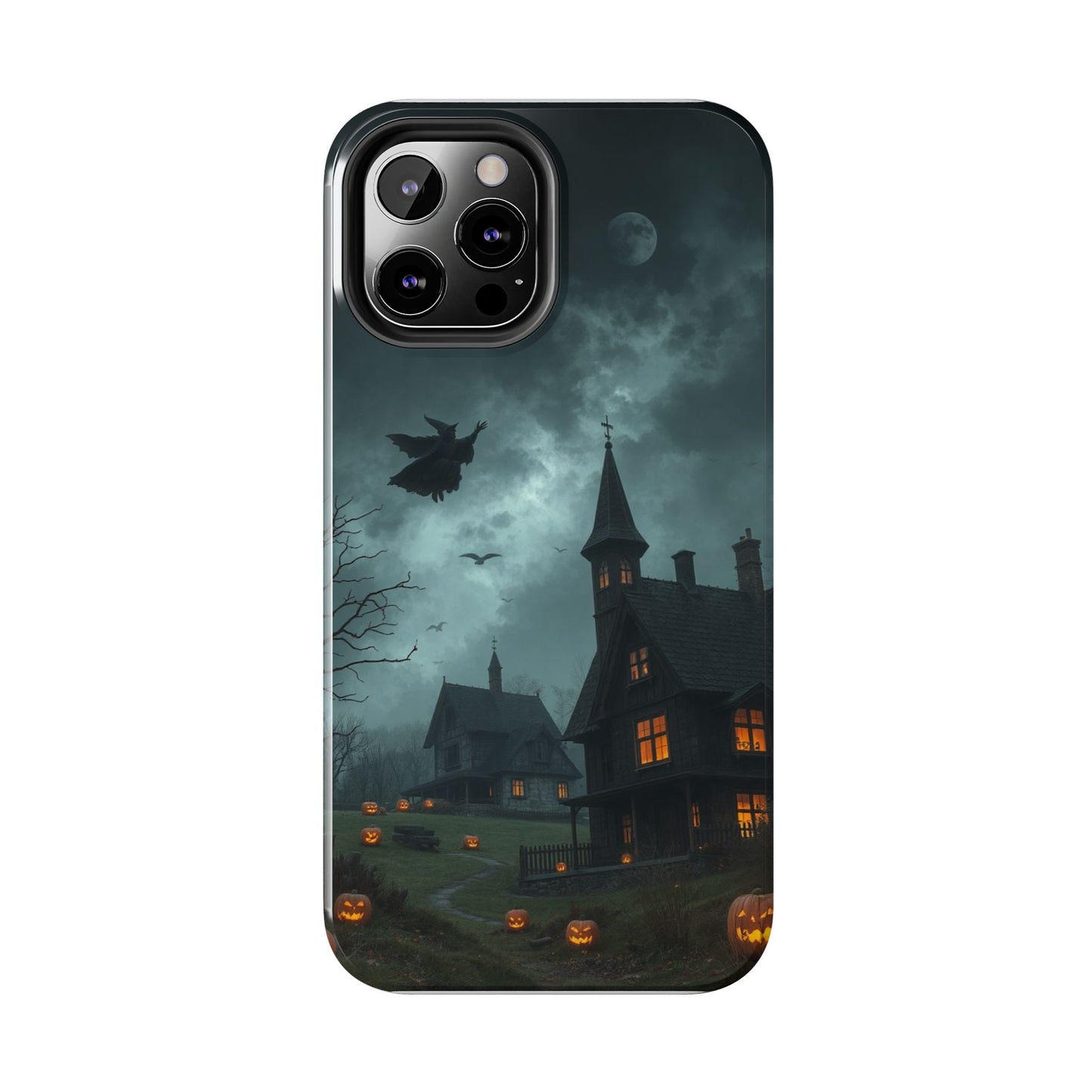 Halloween-Themed Tough Phone Case with Spooky House Design