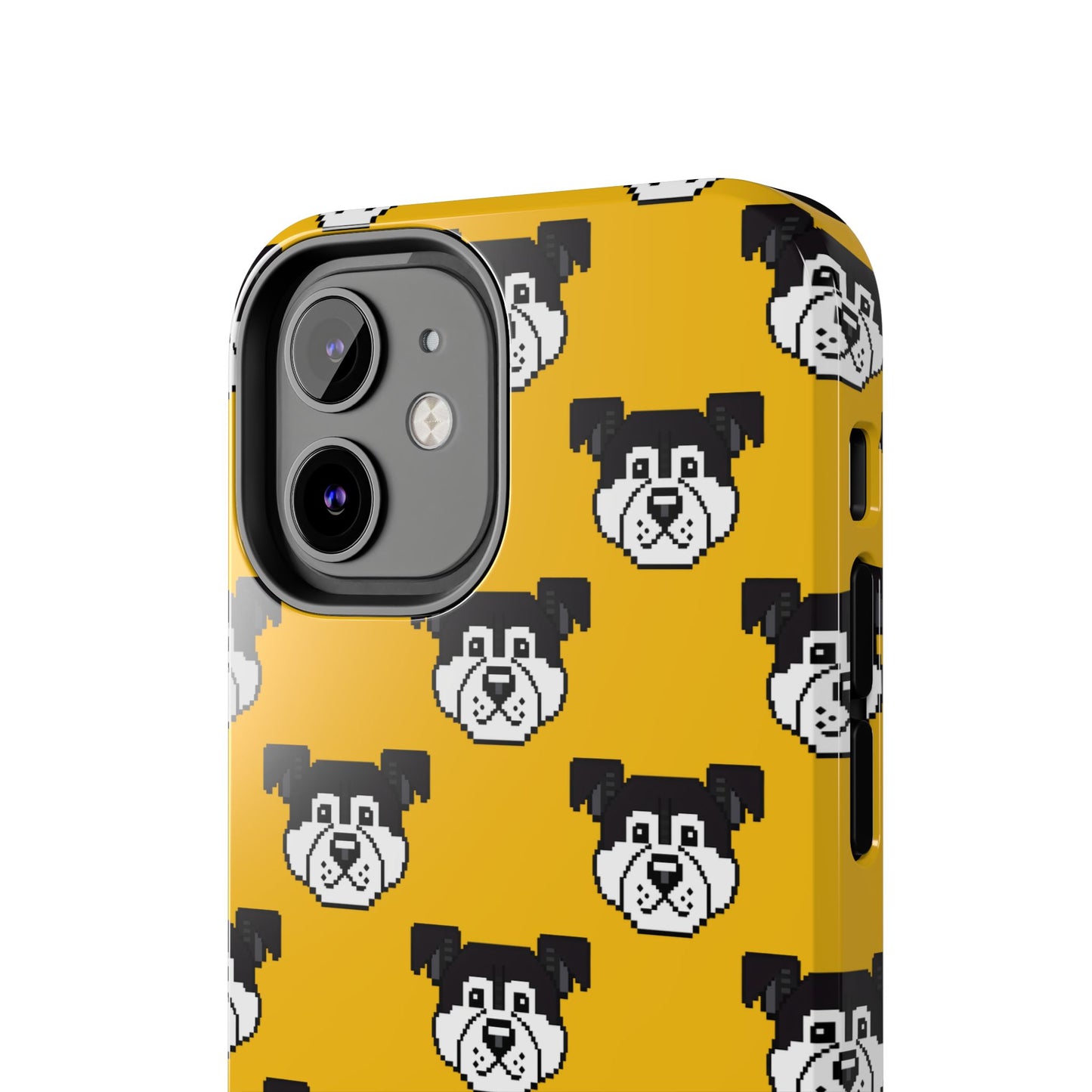 Playful Dog Pattern Tough Phone Case for Pet Lovers - Pixel Art Dog Yellow Background - for iPhone