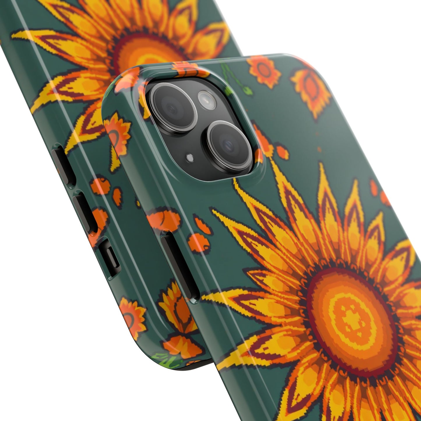 Pixelated Vibrant Floral Tough Phone Case | Sunflower Design for Nature Lovers - for iPhone