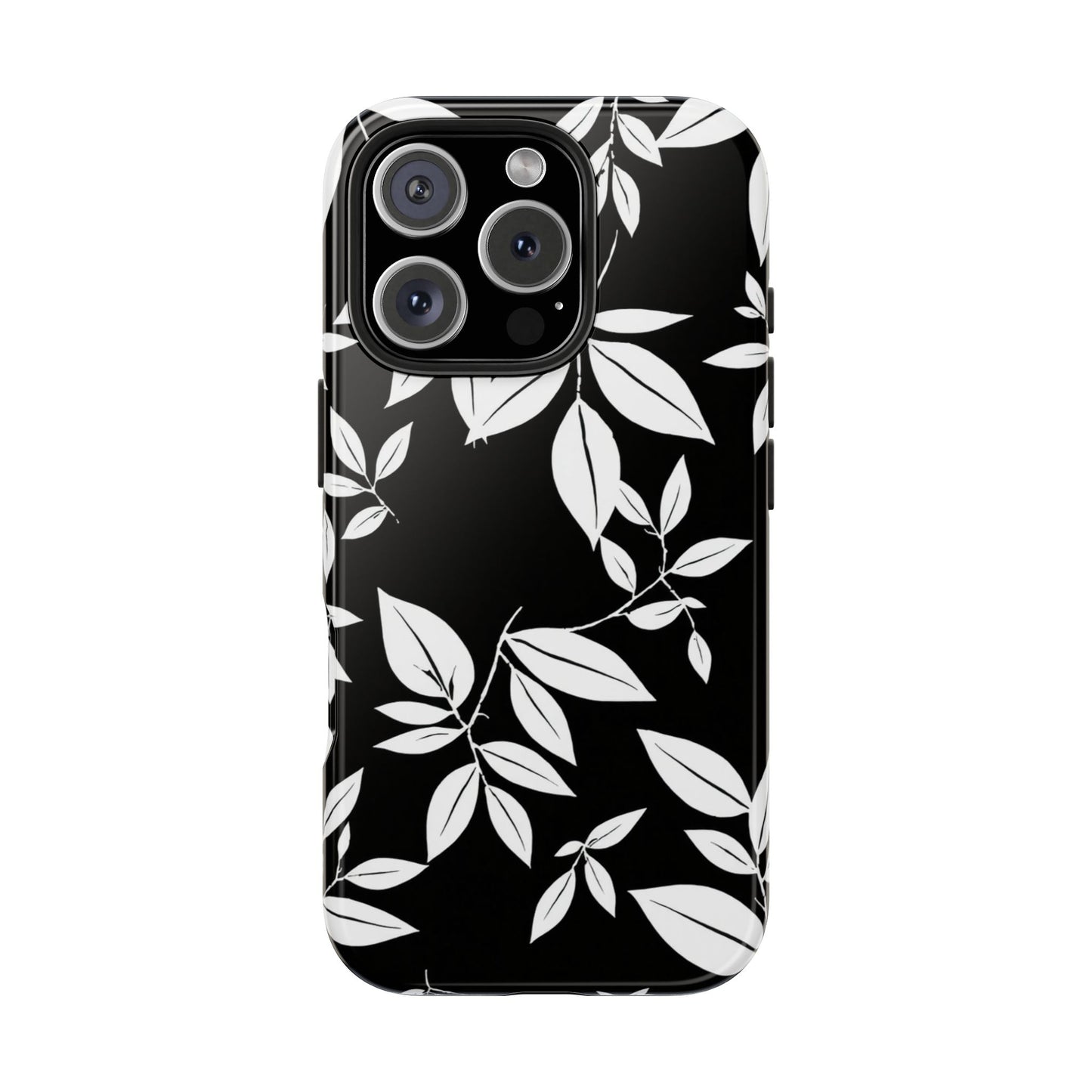 Chic Floral Tough Phone Case - Elegant Black & White Design for Stylish Protection