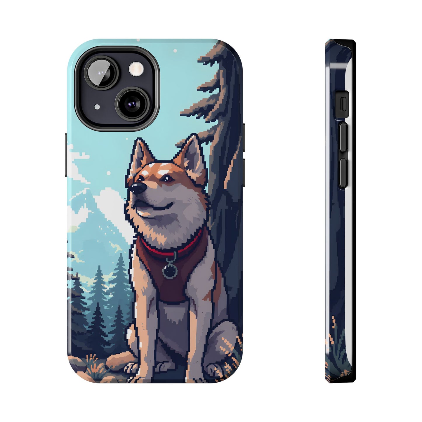 Retro Dog Adventure Tough Phone Case - Pixel Art Shiba Inu Design - for iPhone