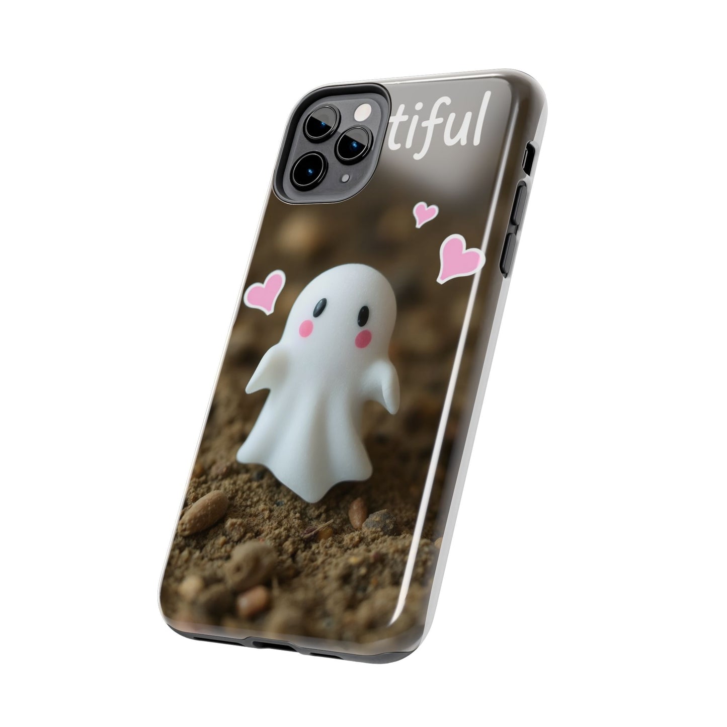 Cute Ghost Tough Phone Case - Beautiful Design with Heart Accents