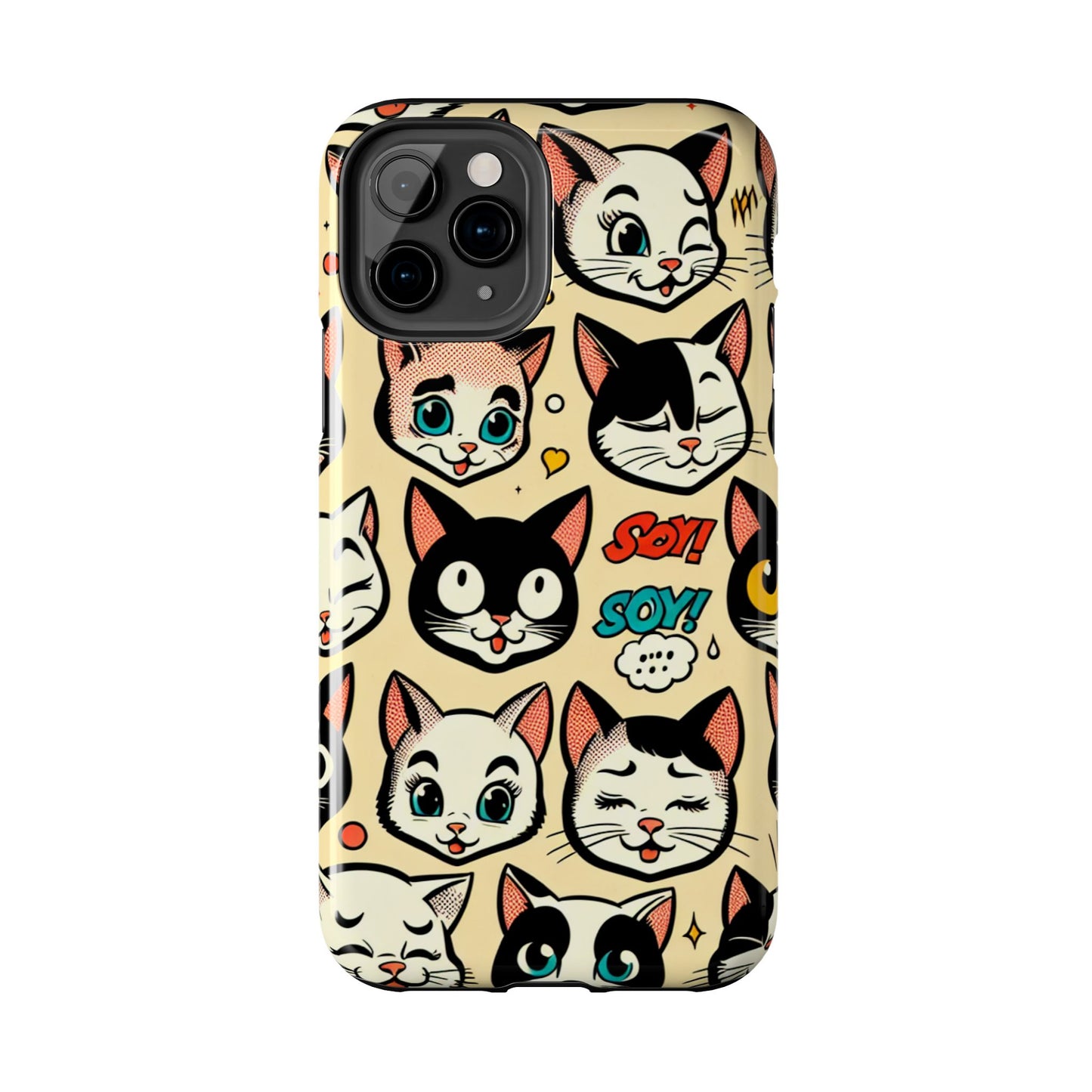 Playful Cat-Themed Tough Phone Case - Pet Pattern - for iPhone