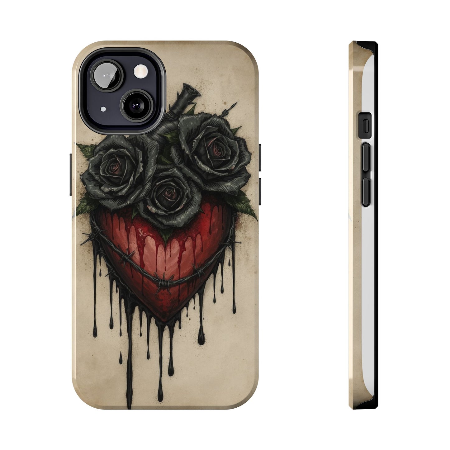 Gothic Heart Phone Case with Roses - Tough & Durable Design