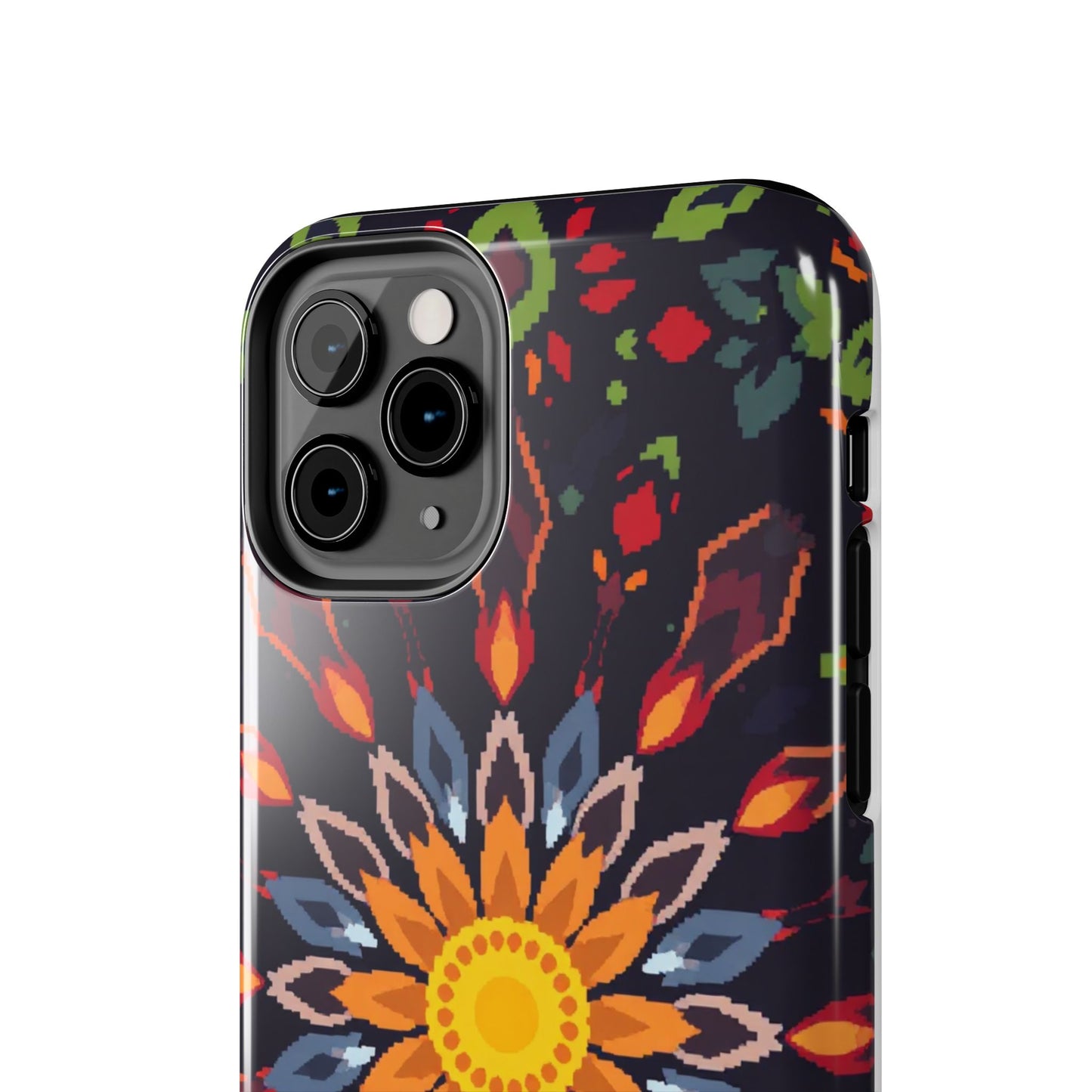 Pixel Art Floral Tough Phone Case - Pixelated Mandala Design for iPhone