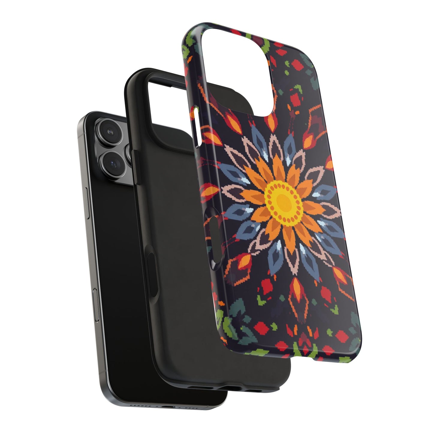 Pixel Art Floral Tough Phone Case - Pixelated Mandala Design for iPhone