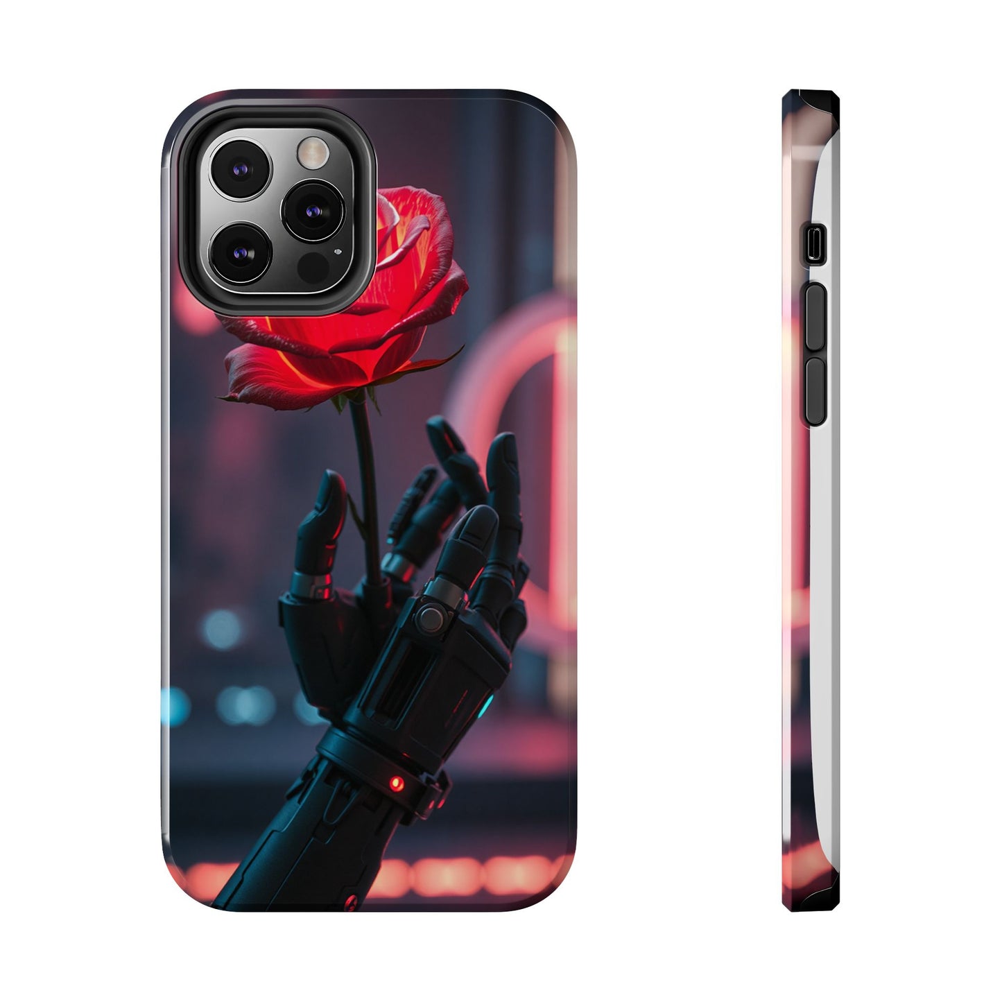 Futuristic Tough Phone Case with Robotic Rose Design | Durable Protection