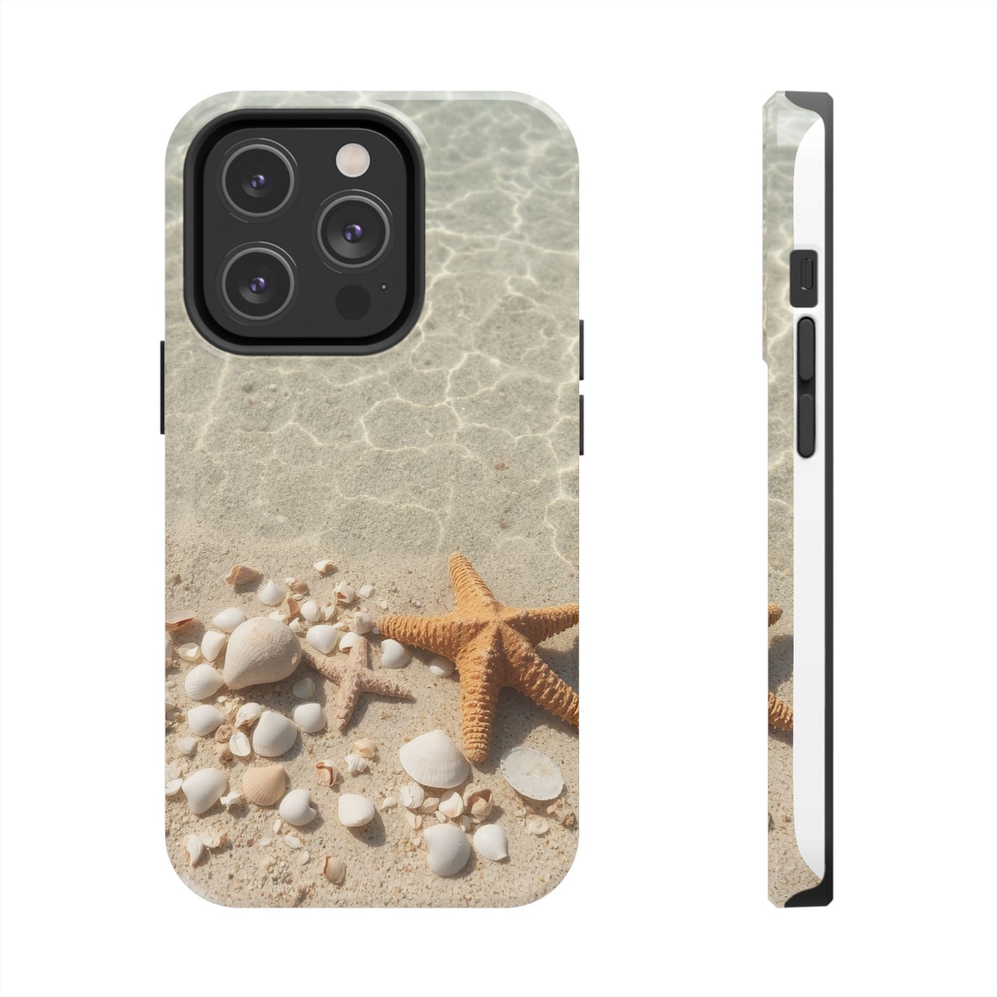 Beach-Inspired Tough Phone Case with Starfish and Seashell Design