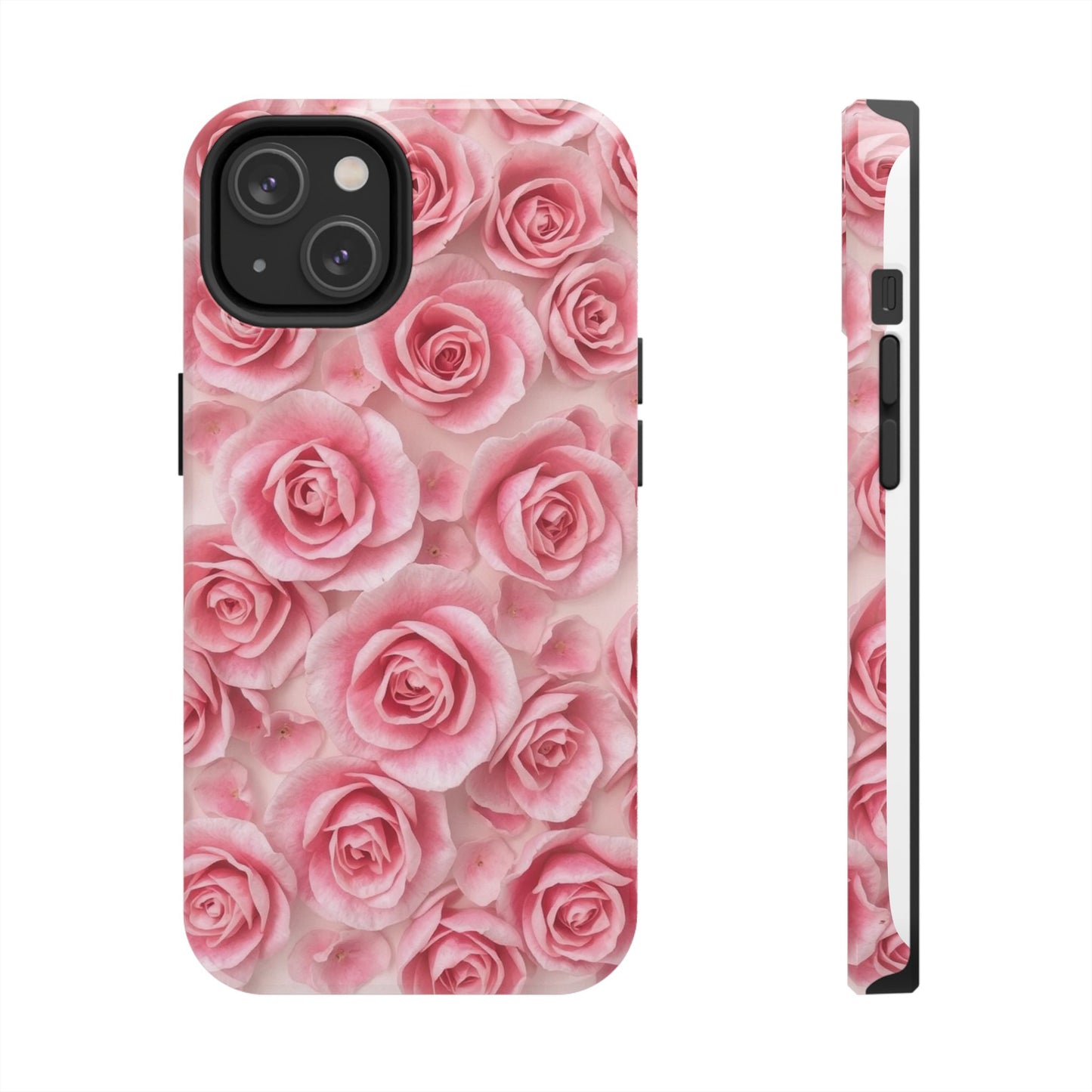 Floral Tough Phone Case - Pink Rose Design, Durable Protection for Flower Lovers