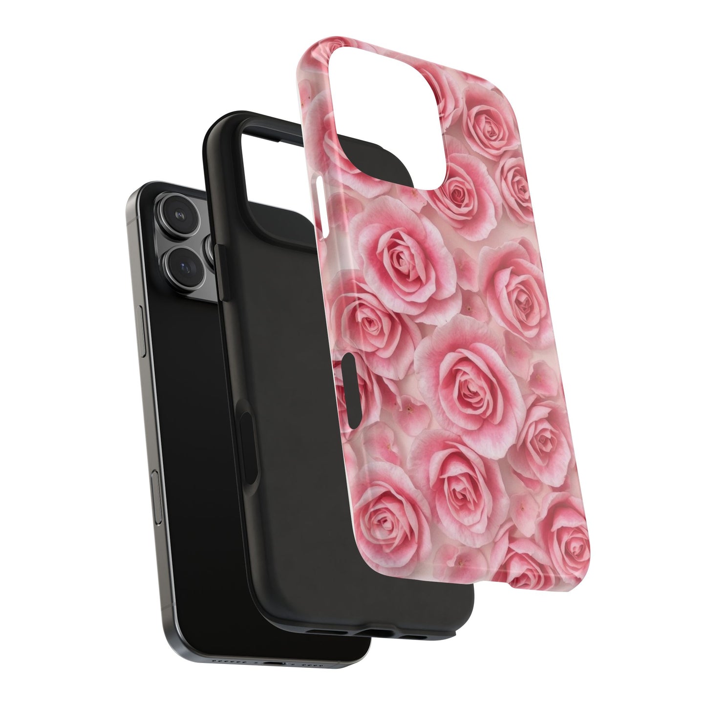 Floral Tough Phone Case - Pink Rose Design, Durable Protection for Flower Lovers