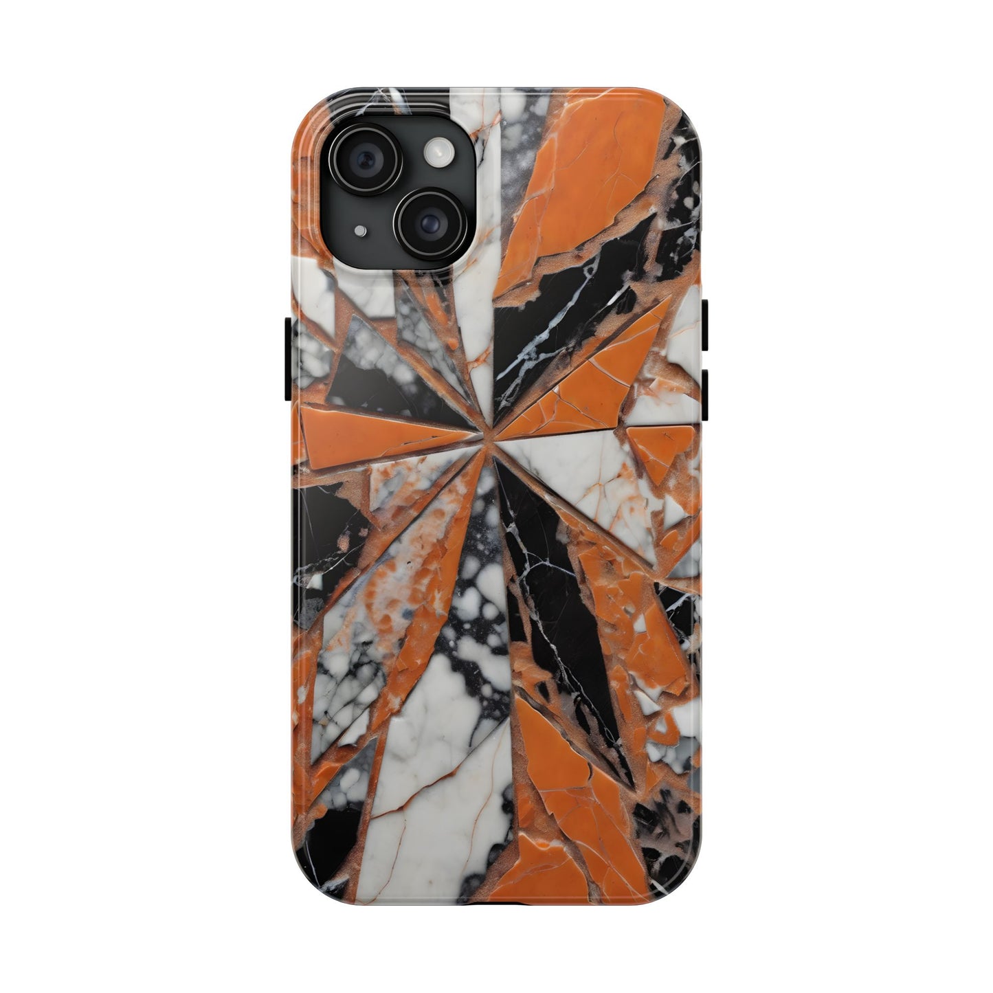 Shattered Pieces Marble Black and Orange Tough Phone Case - for iPhone